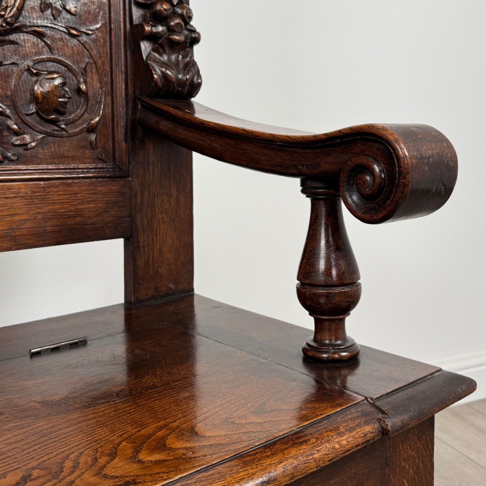 2250.0 Antique 19th Century Finest Quality Carved Oak Settle photo
