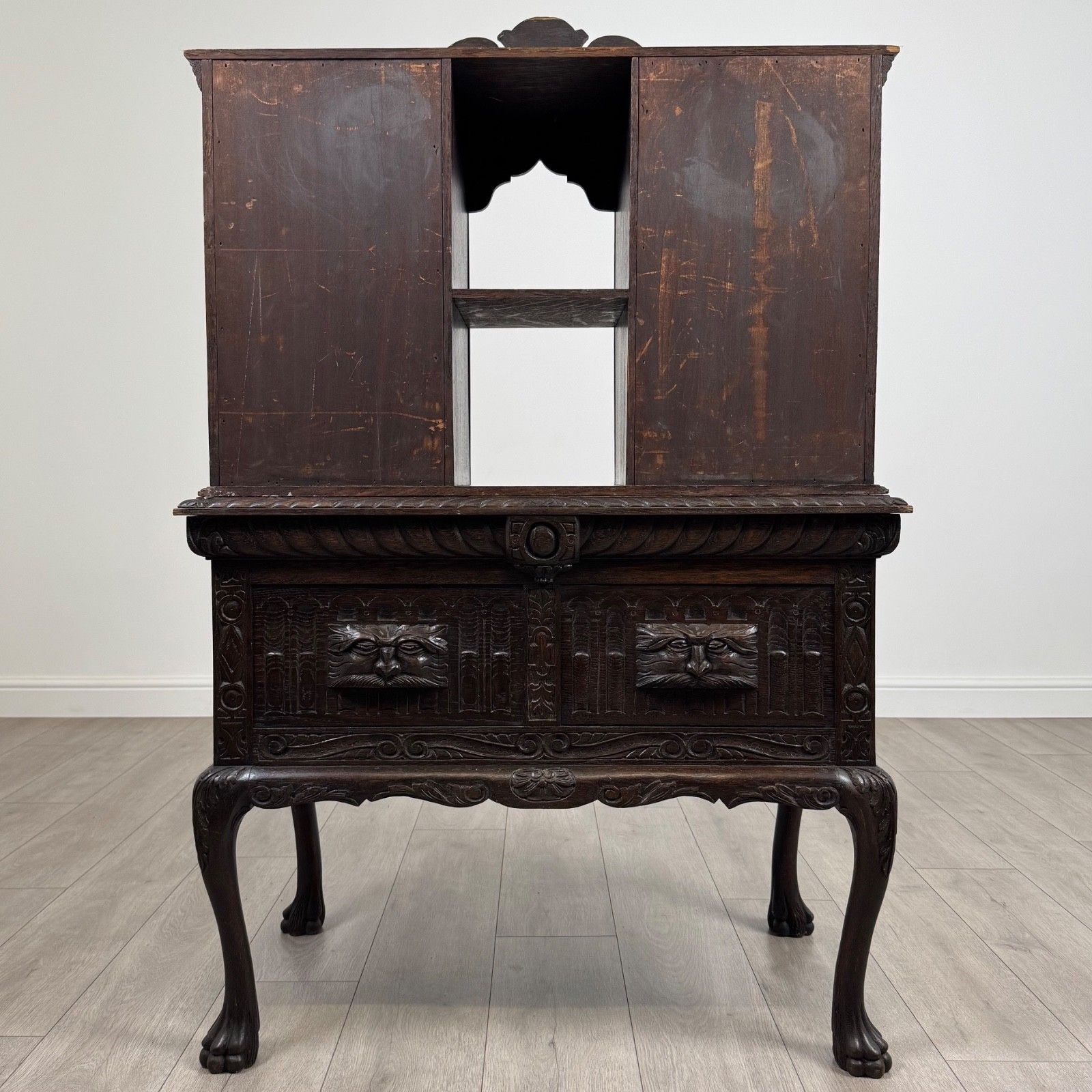 Antique 19th Century Heavily Carved Oak Cabinet photo vinterior