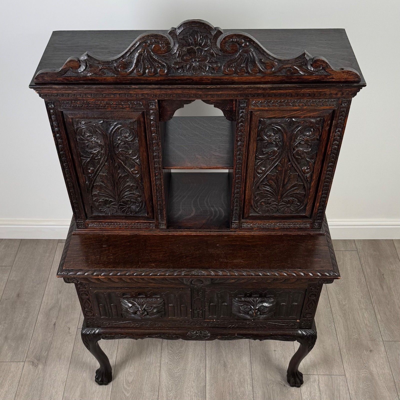 photo for sale Antique 19th Century Heavily Carved Oak Cabinet