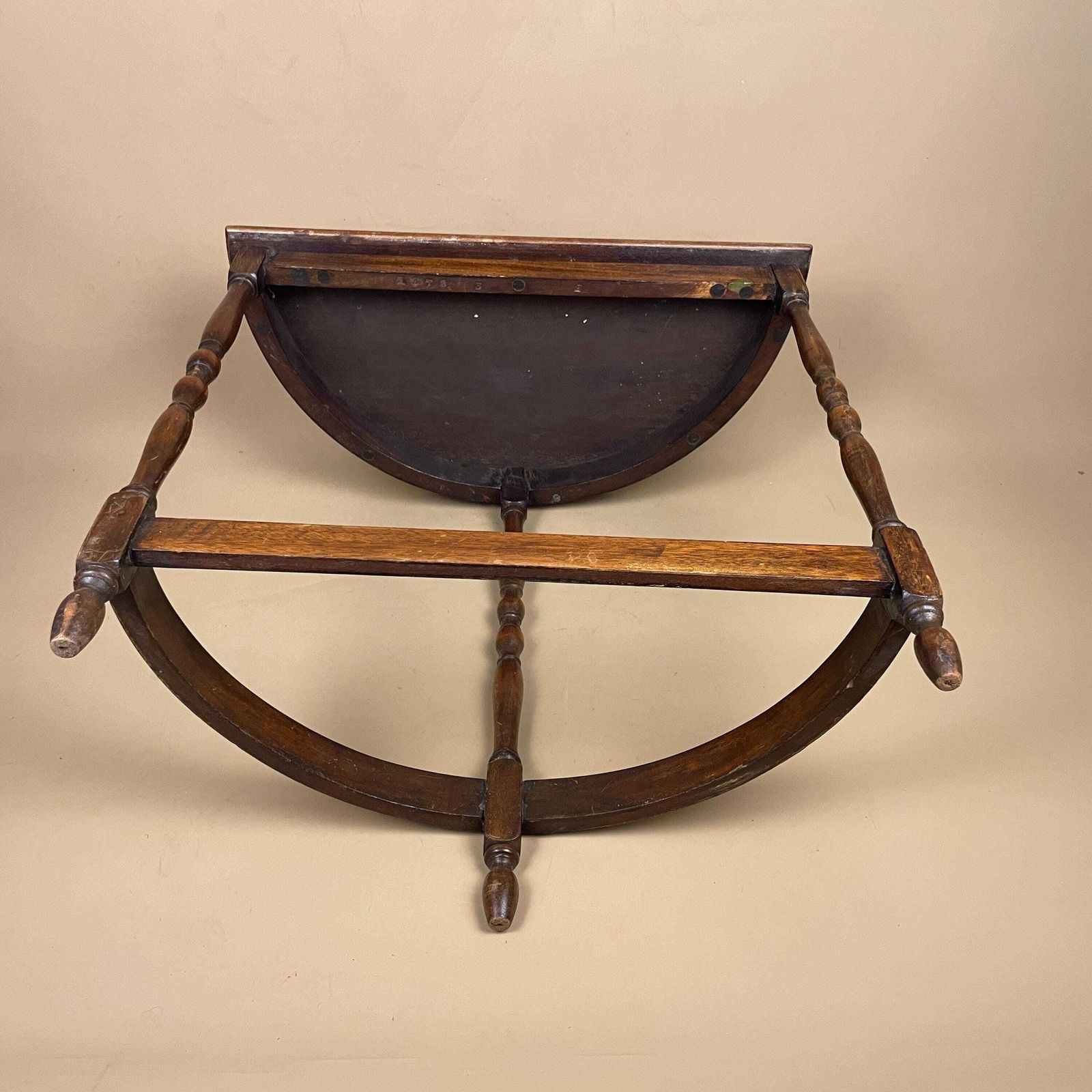 Vintage Semi Circle Console Table 1960s Brown Wooden Side Hallway Plant Stand Display Table Mid Century photo vintage