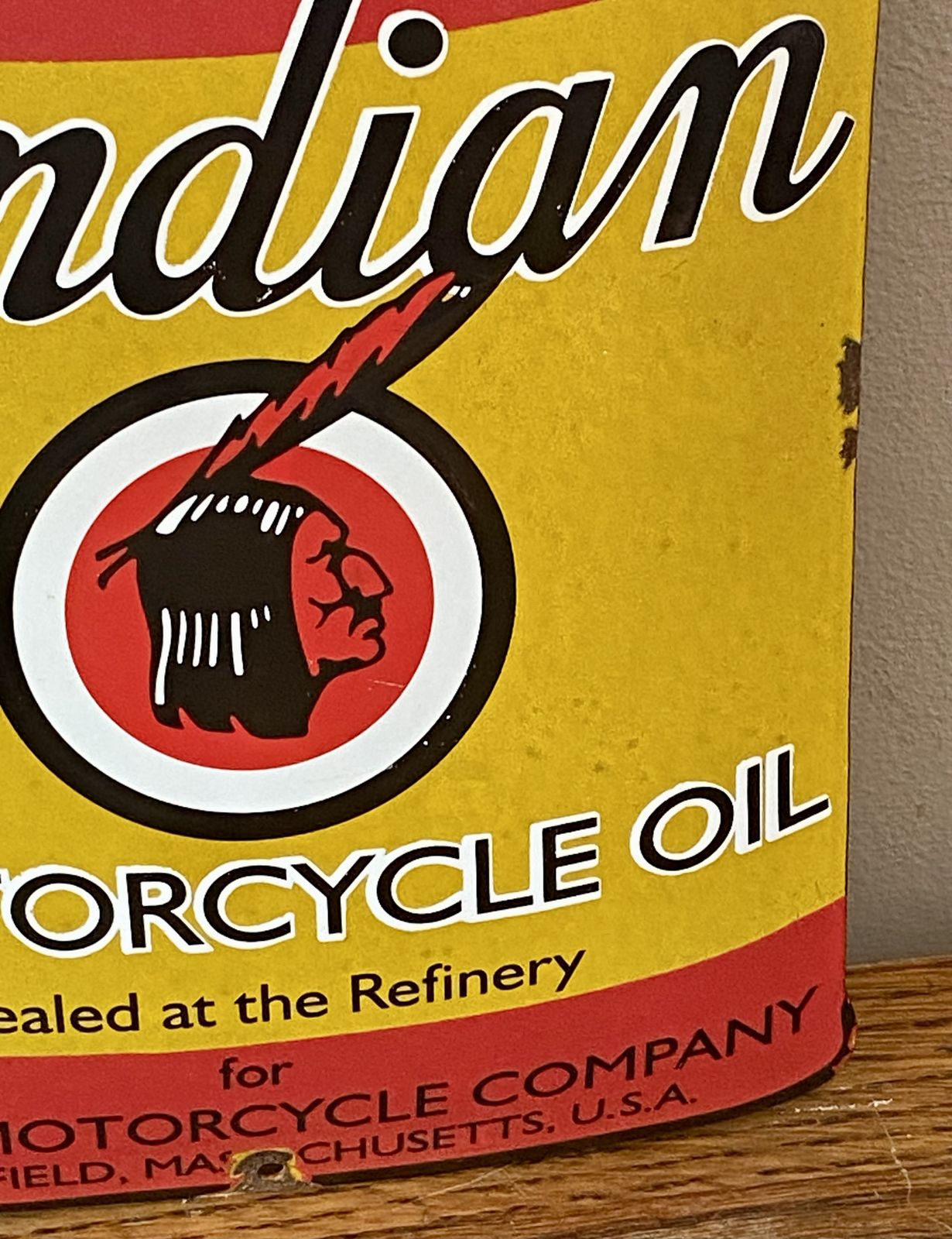 Rare Indian Motorcycle Oil Can Advertising Sign Enamel Motorbike Dealer Dealership Metal Sign Scout Indian Chief Indian Bobber Springfield photo buy