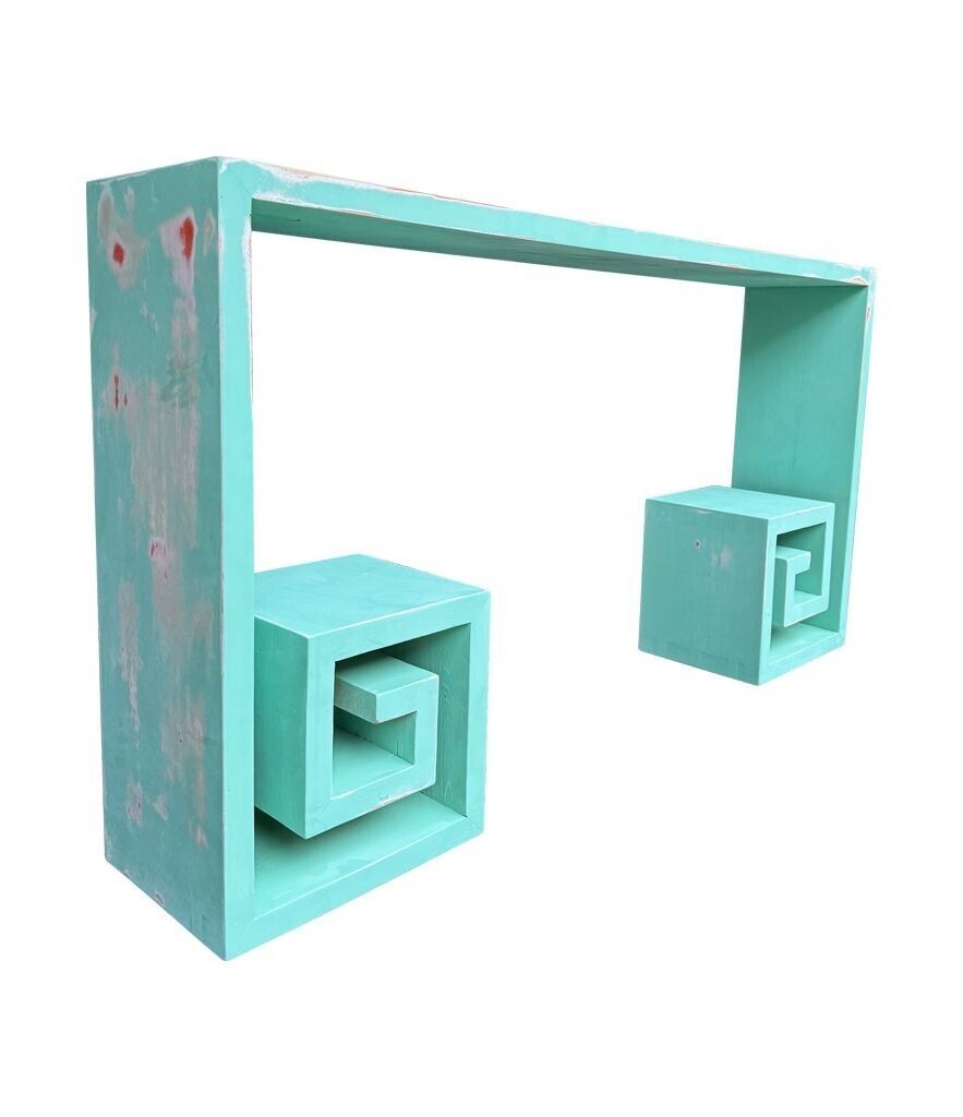 A 1970s Table With Greek Key Design, In Distressed Beach Finish photo vinterior