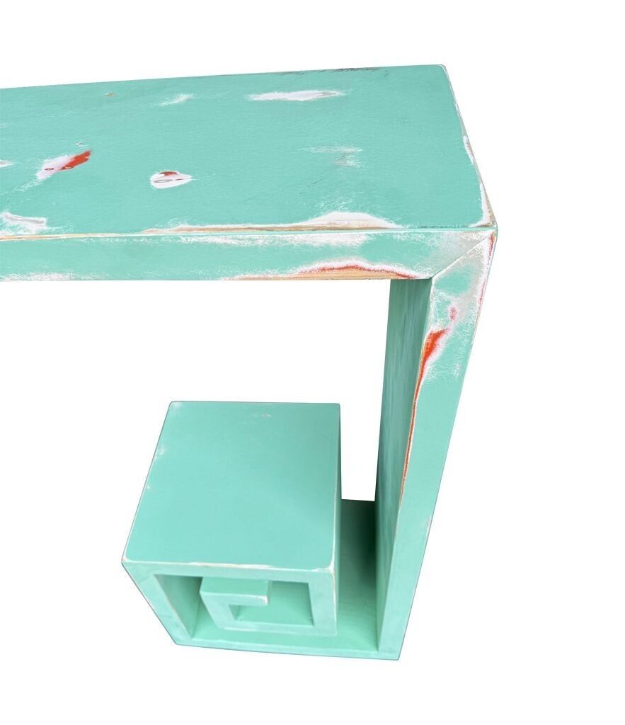 1250.0 A 1970s Table With Greek Key Design, In Distressed Beach Finish photo