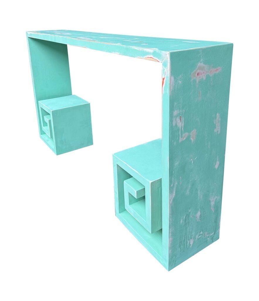 photo vinterior A 1970s Table With Greek Key Design, In Distressed Beach Finish