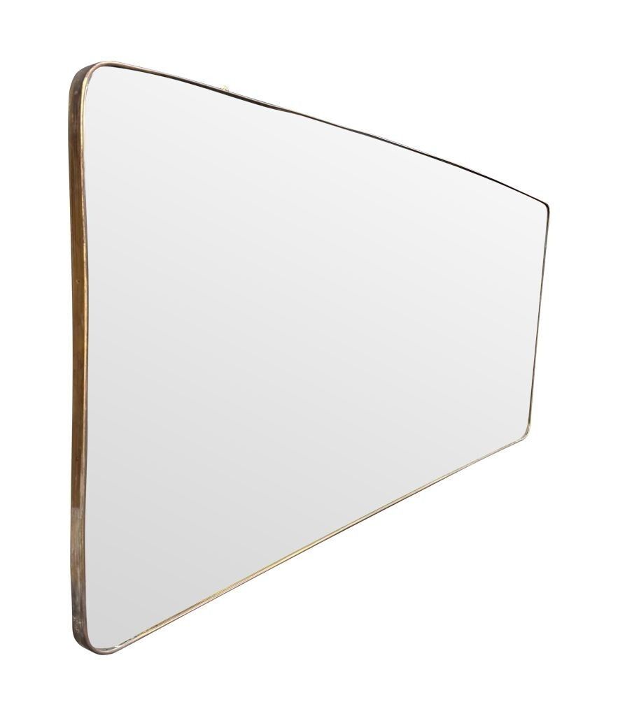 Home Decor A Large Orignal 1950s Italian Brass Framed Landscape Mirror With Curved Corners photo