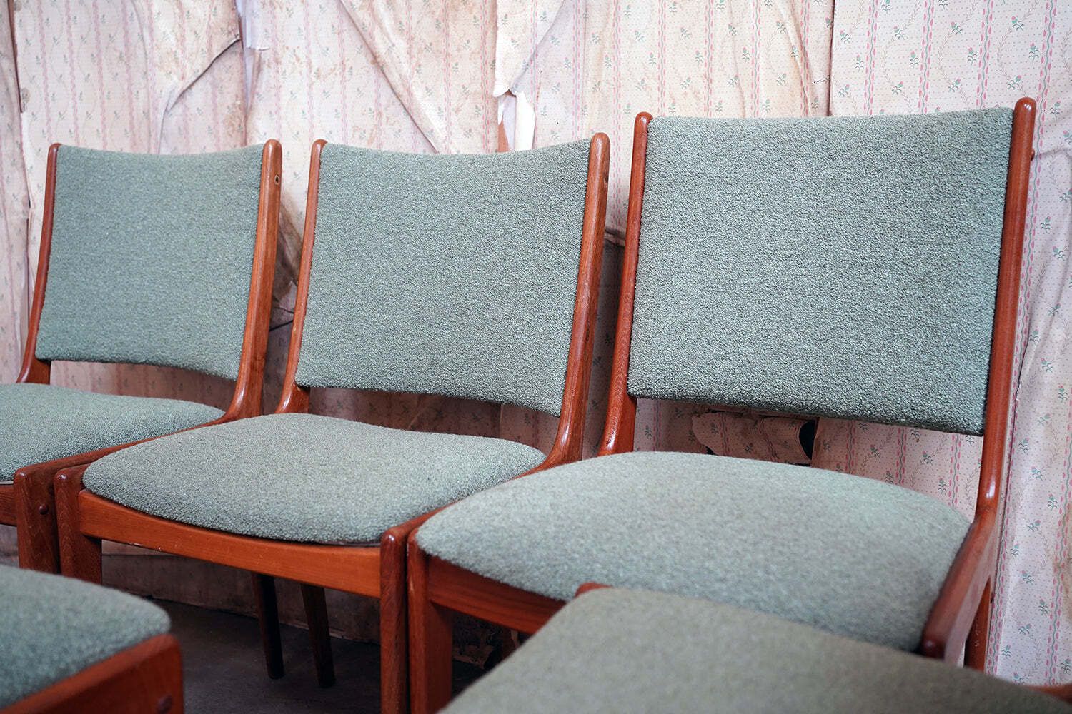photo for sale A Set Of Six Danish 1960's Chase Erwin Upholstered Teak Dining Chairs