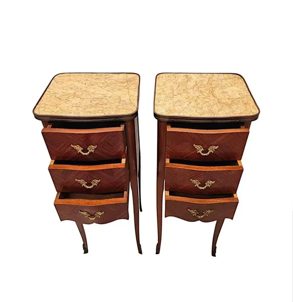 A Very Fine Pair Of 20th Century Marble Top Bedside Chests Or Tables photo Furniture