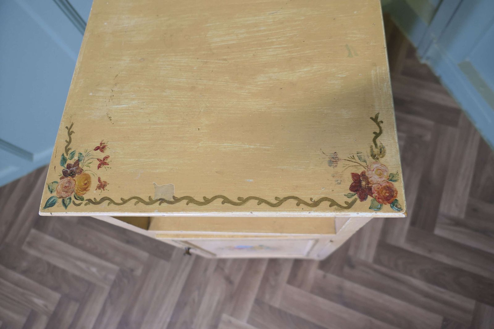 A Very Pretty Bedside Cupboard Hand Painted With Flowers photo Furniture