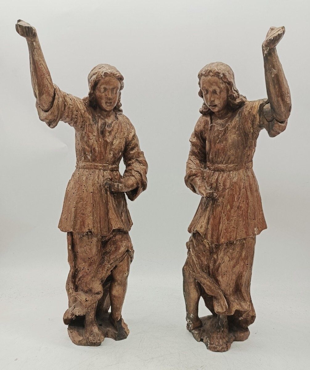 photo for sale Antique Pair Golden Wood Sculptures Angels