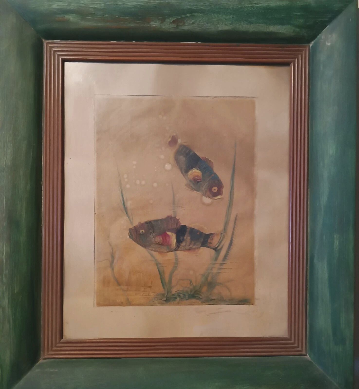Mixed Media Painting Fish Silvio Polloni (Florence 1888 1972) Wooden Frame photo furniture