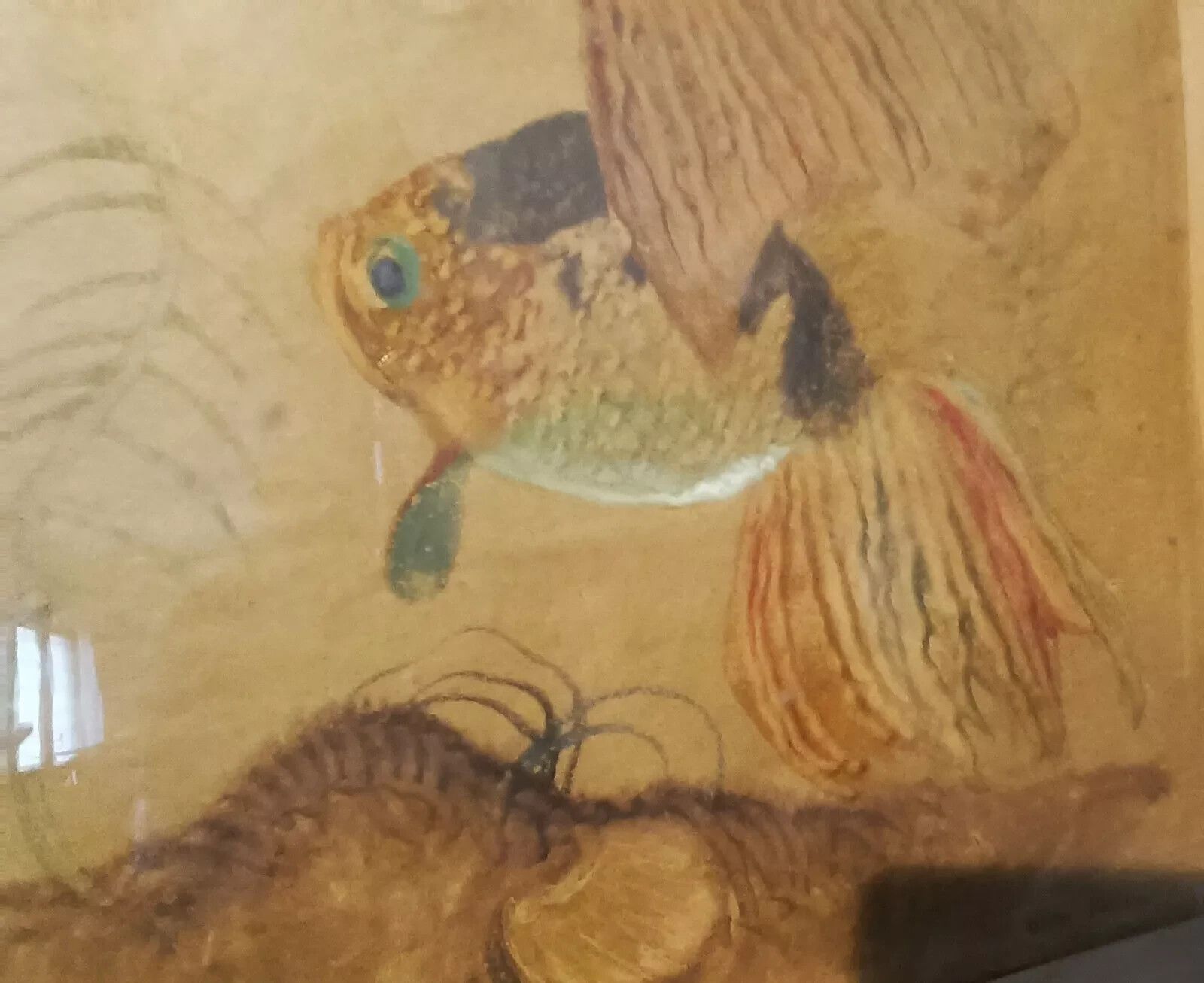 Mixed Media Painting Fish Silvio Polloni (Florence 1888 1972) Wooden Frame photo vinterior
