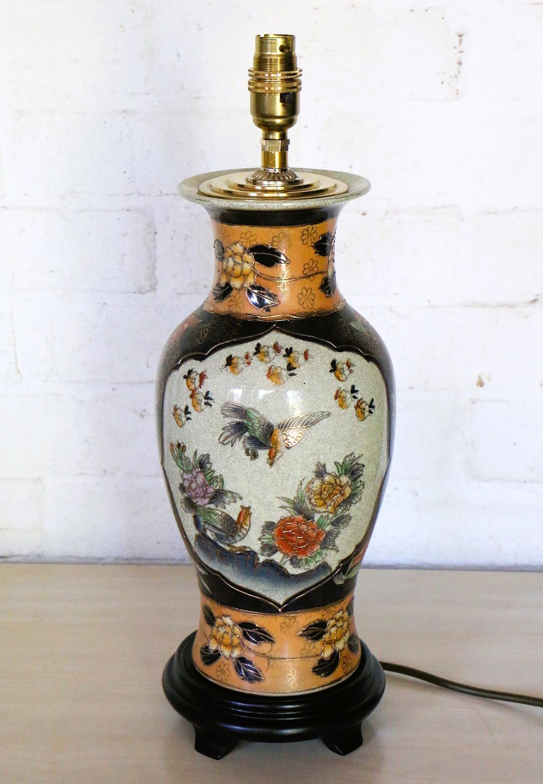 A Vintage Chinese Ceramic Table Lamp Temple Shaped With Gold Tube Borders   Free Postage