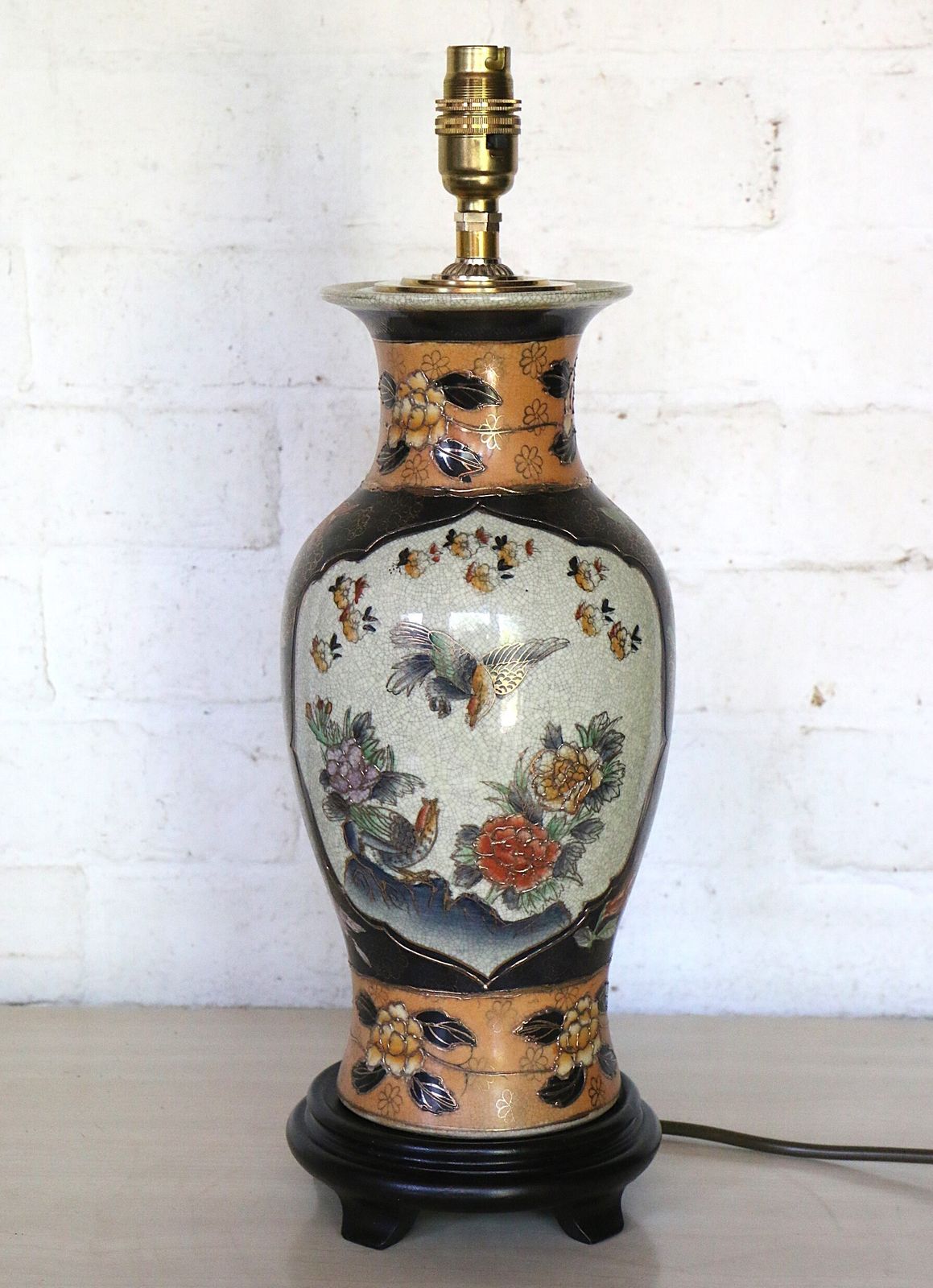 A Vintage Chinese Ceramic Table Lamp Temple Shaped With Gold Tube Borders   Free Postage photo for sale