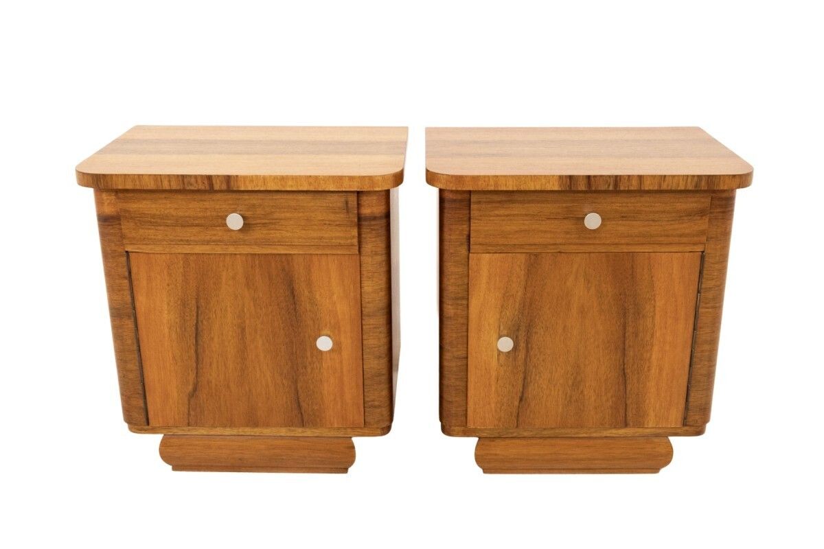 Vintage Wooden Bedside Tables From The Mid 20th Century, After Renovation. photo for sale