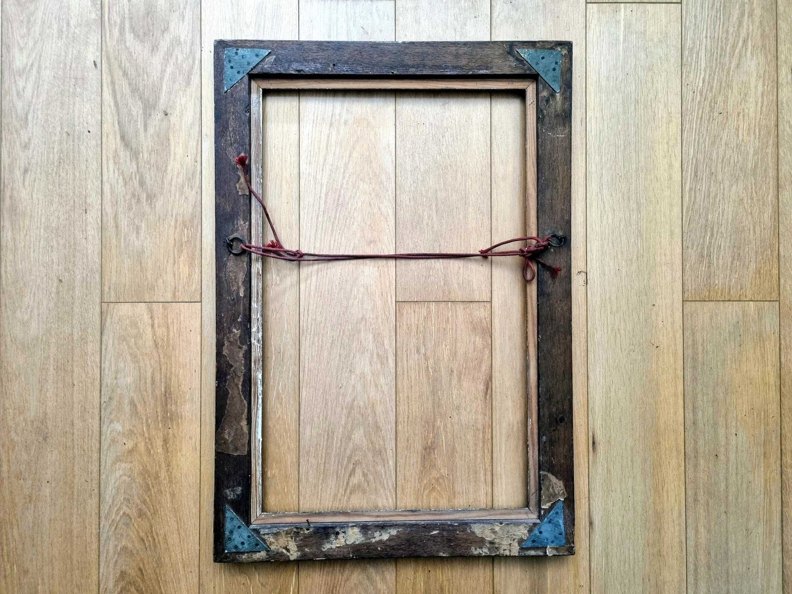 Large English Antique Oak Wood Painting Frame With Gilt Insert, Original Fixture Hardware photo 230.0