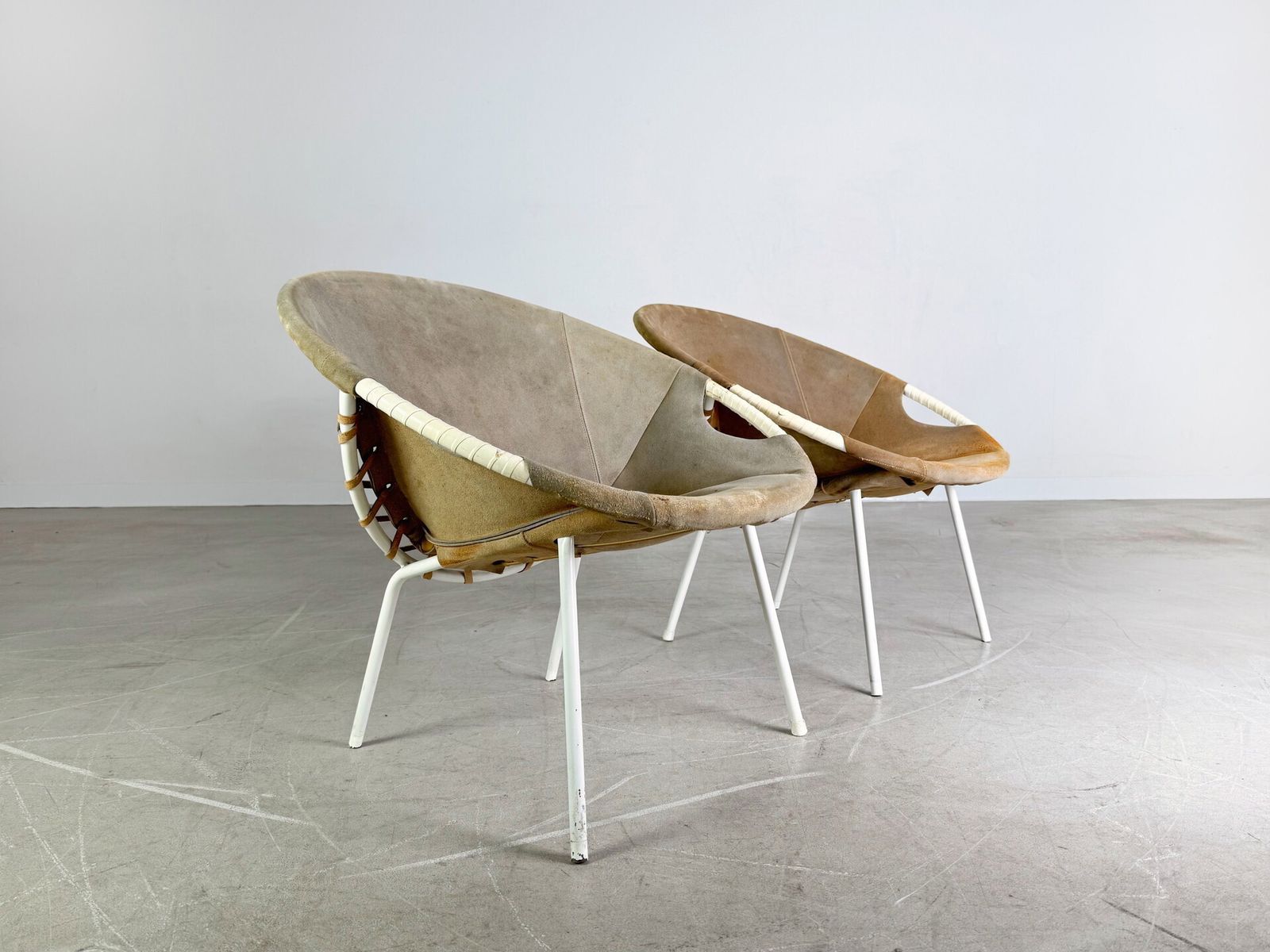 Set Of 2 Original Midcentury Armchairs Lusch & Co Baloon Chair Suede photo buy