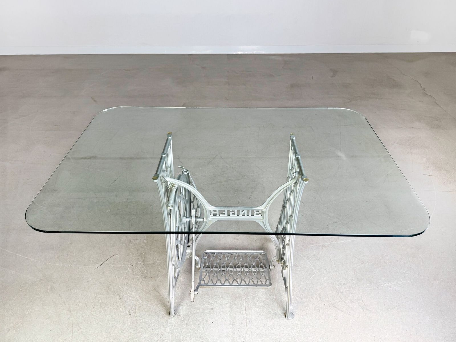 Midcentury Dining Table Glass Table Singer Sewing Machines Cast Iron Unique Piece photo buy