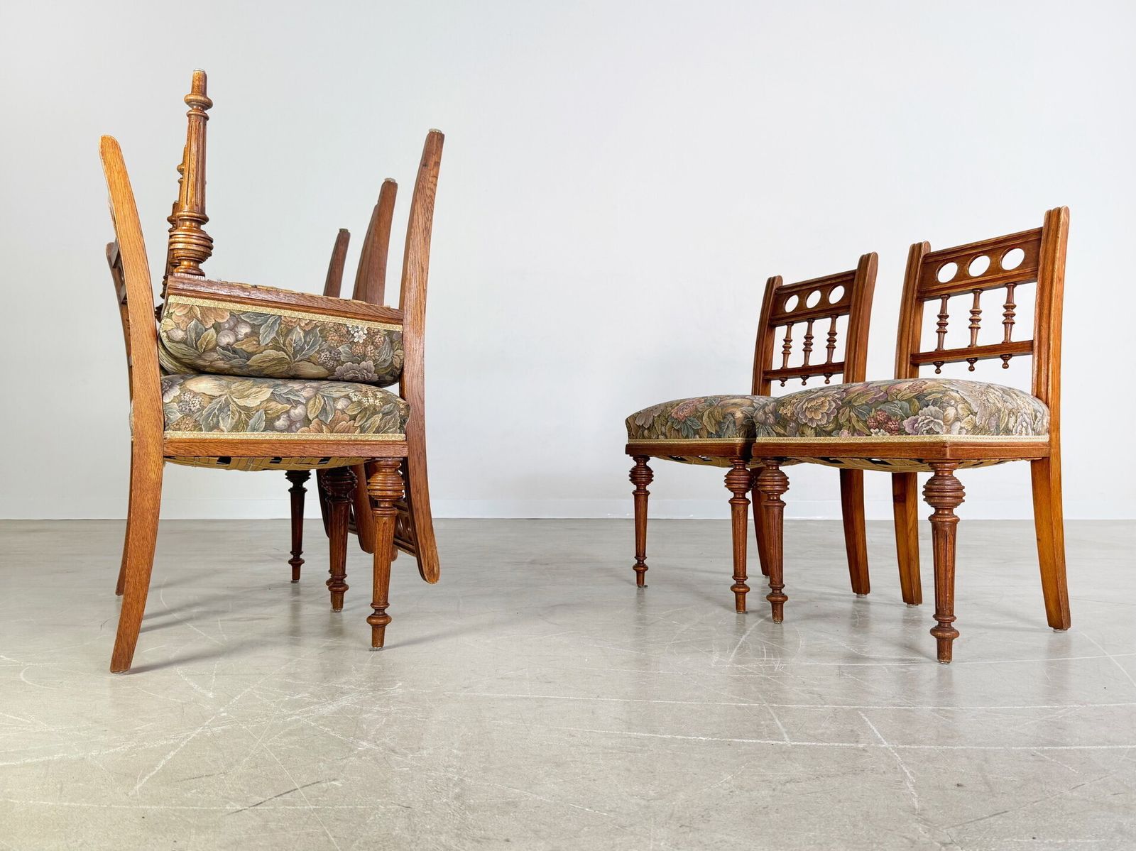 Set Of 6 Original Art Nouveau Chairs Antique Dining Chair Carving photo buy