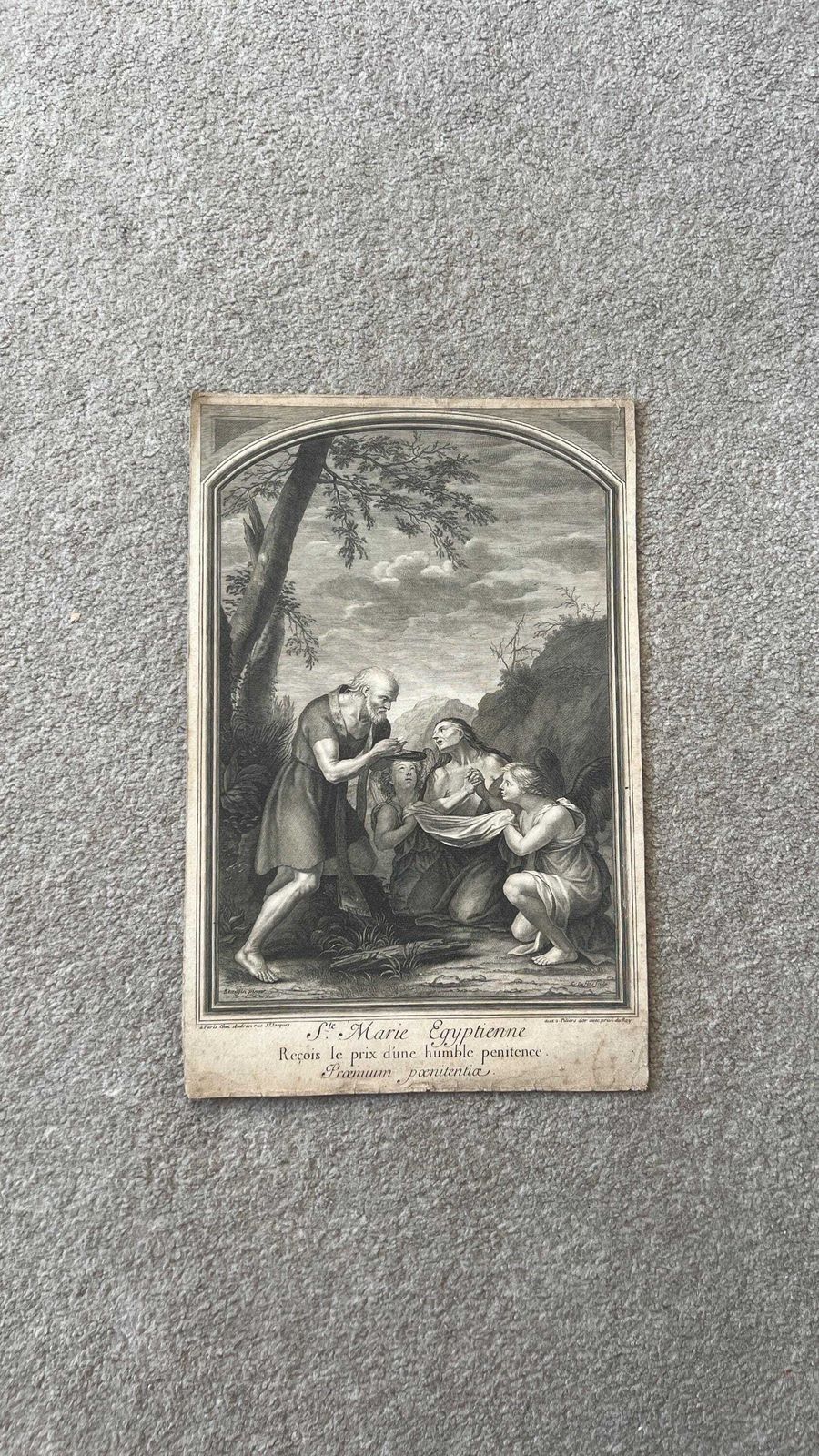 Saint Mary Egyptian 17th Century Engraving By Claude Duflos After Beaugin Published By Audran