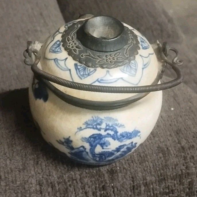 Ceramic Vase Blue Paintings Asia China Antique Porcelain 19th Century Opium Pipe photo 183.0