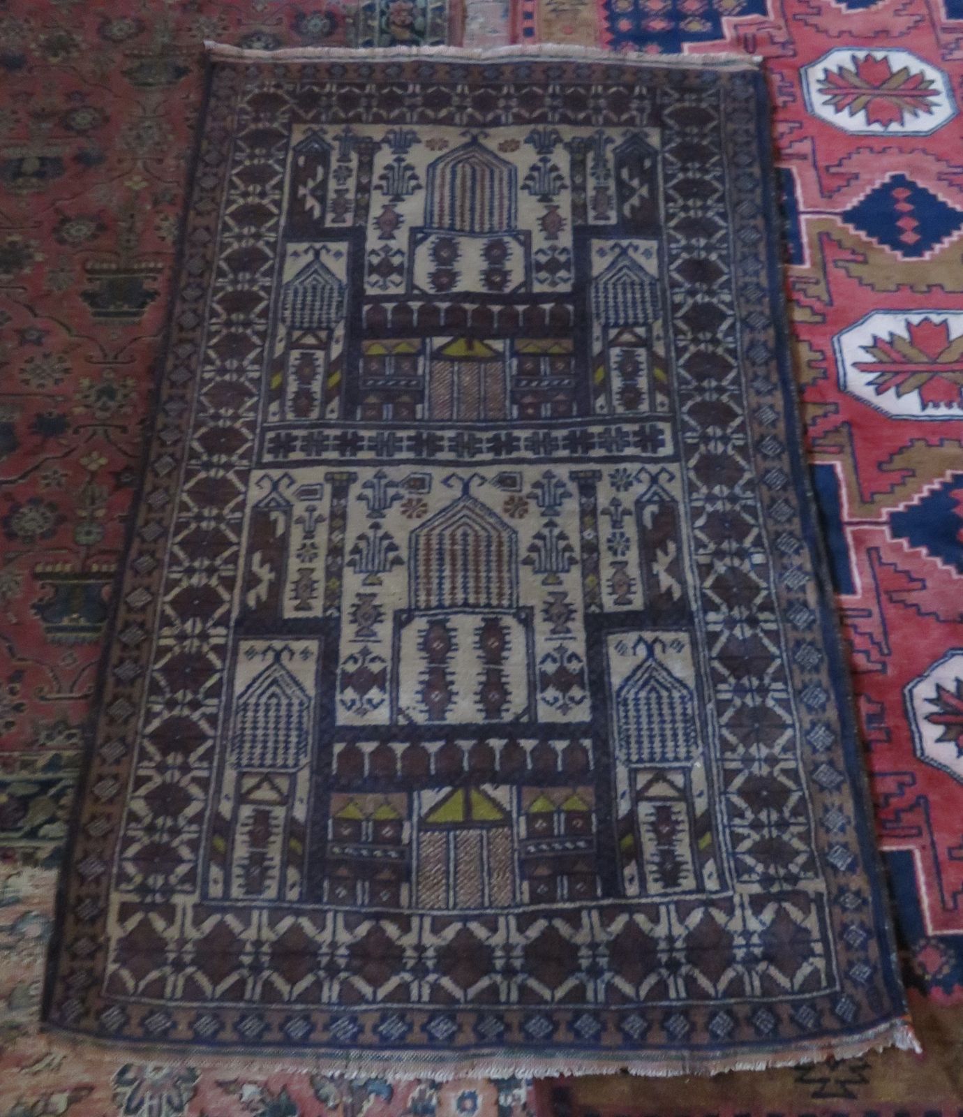 photo furniture Unusual Mosque Design Afghan Rug. Herat Region. 133cm X 85cm.