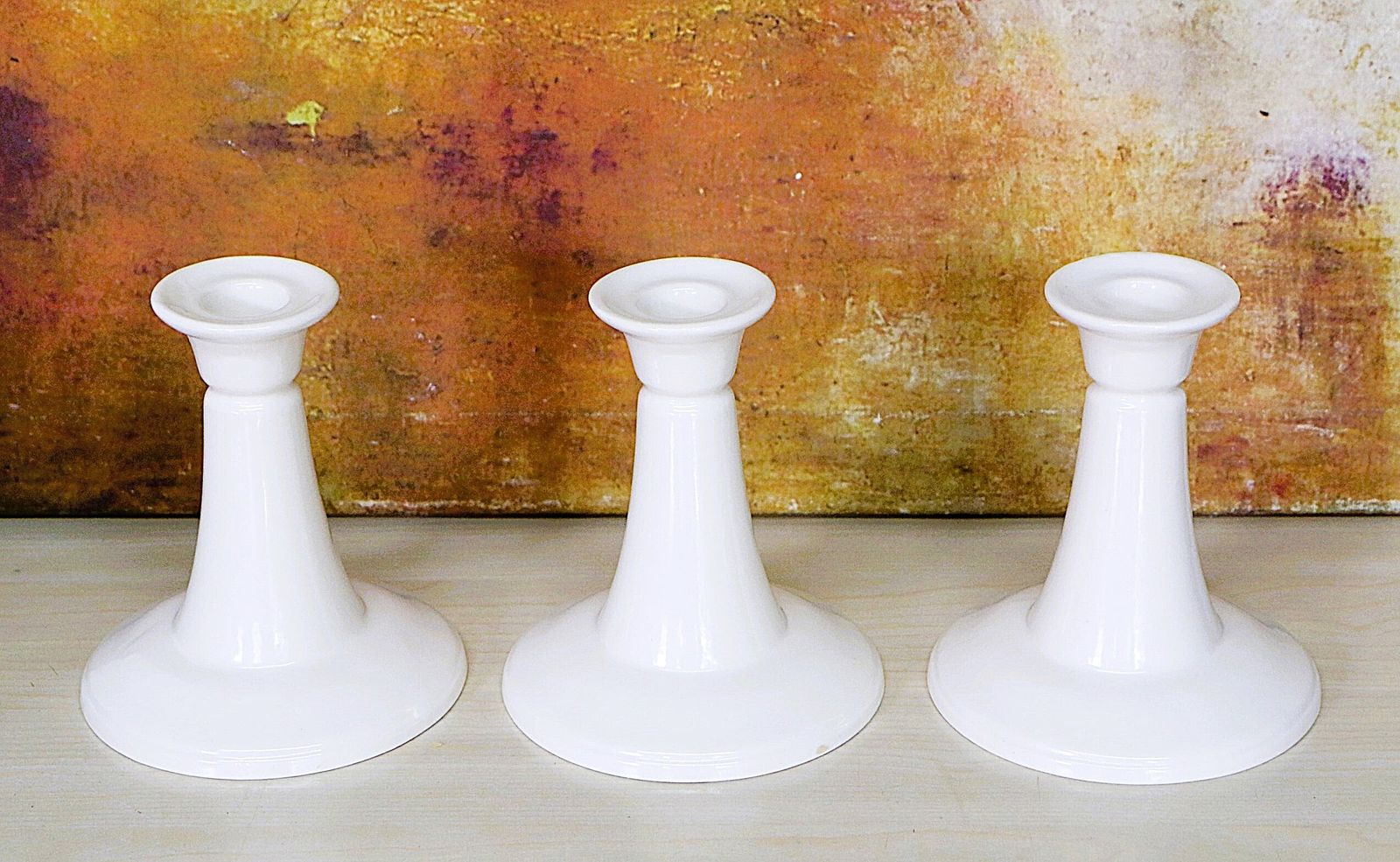 A Trio Of Mid 20th Century Ceramic Candlesticks Simple Clean Lines Mcm Free Post photo for sale