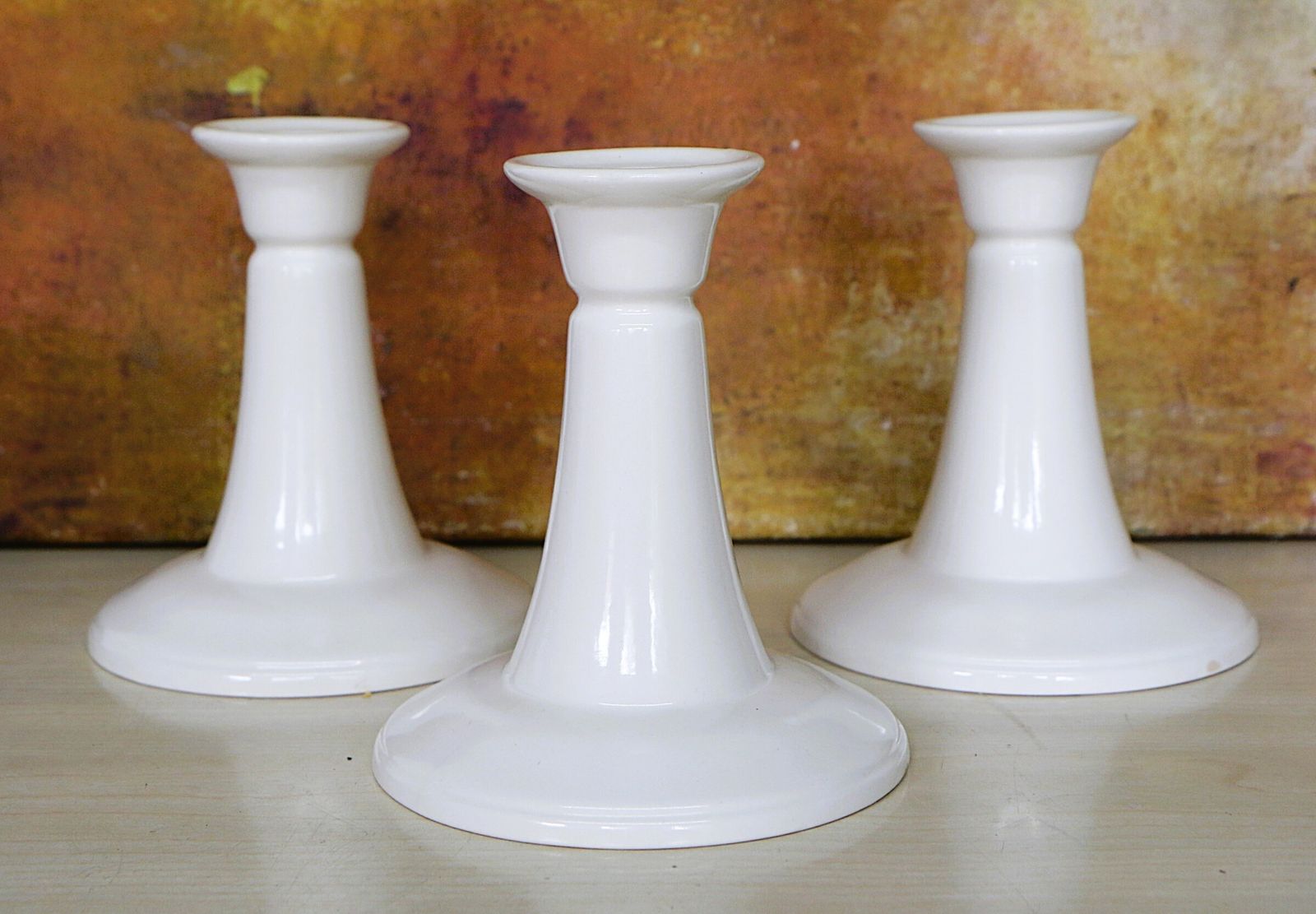 A Trio Of Mid 20th Century Ceramic Candlesticks Simple Clean Lines Mcm Free Post photo Home Decor