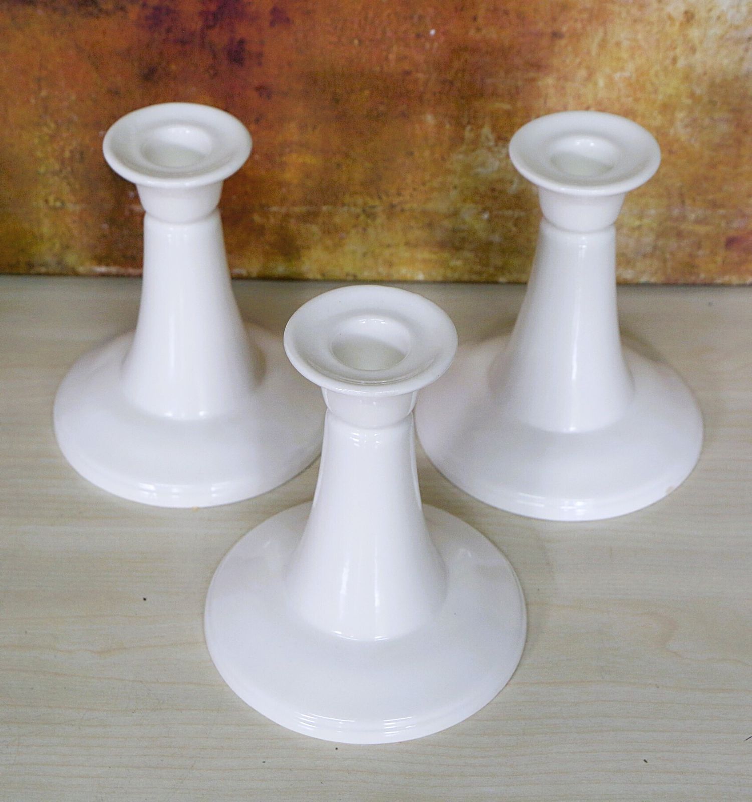 A Trio Of Mid 20th Century Ceramic Candlesticks Simple Clean Lines Mcm Free Post photo vinterior