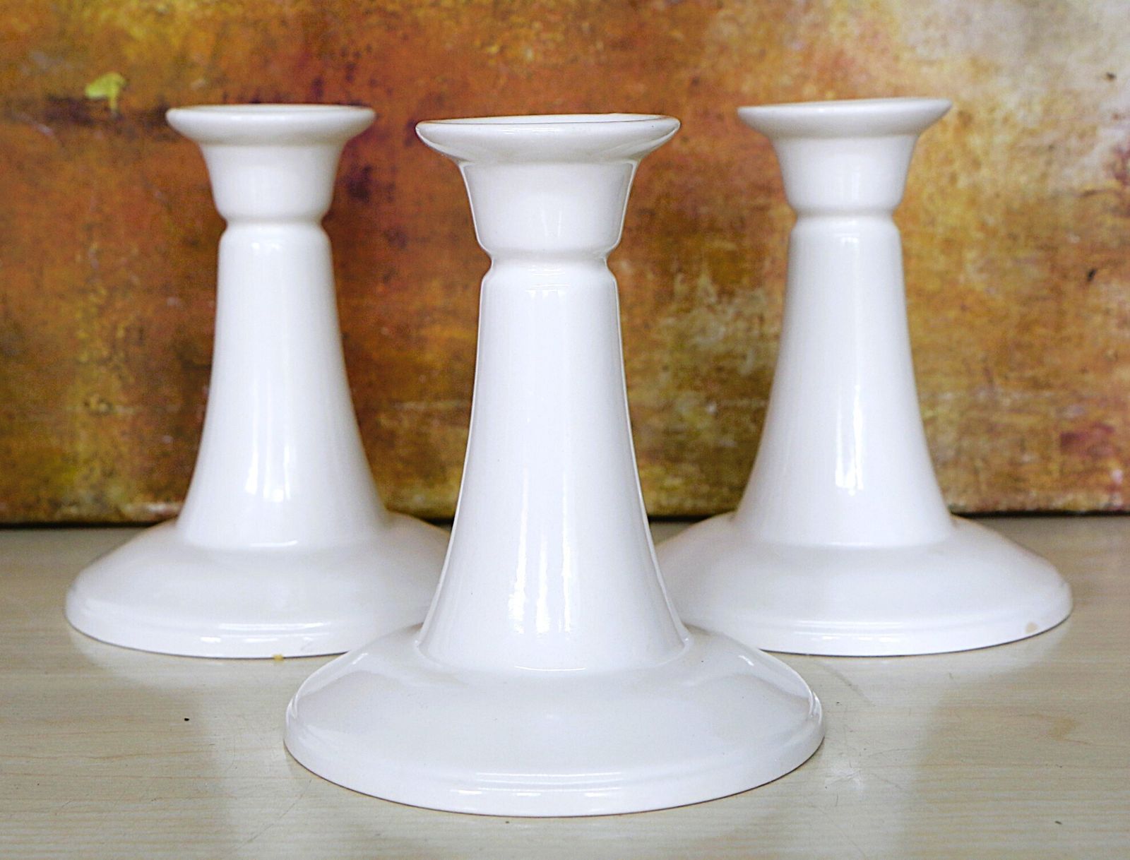 A Trio Of Mid 20th Century Ceramic Candlesticks Simple Clean Lines Mcm Free Post photo buy