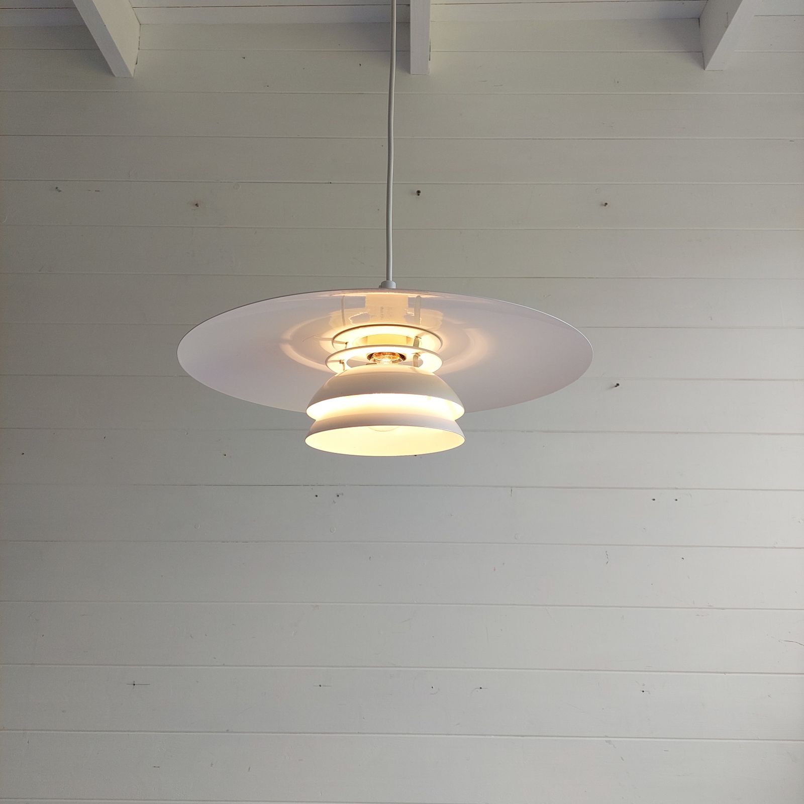 photo for sale Mid Century  Ikea 'Vinter' Pendant Lamp Vintage Metal Triple Ring Ceiling Light Louis Poulsen Style 90s