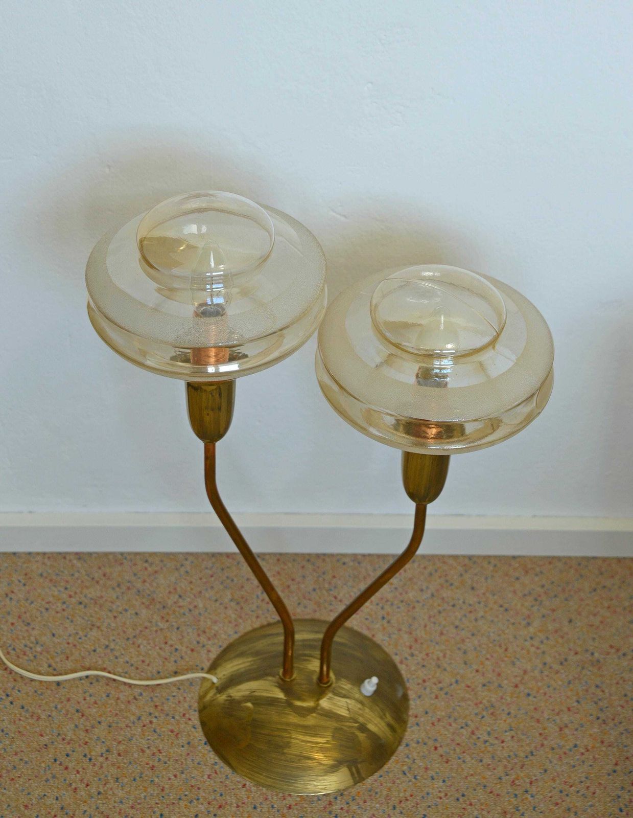 Elegant Vintage Floor Lamp / Brass Desk Light Fixture / Art Deco Style Table Lamp / Mushroom Lamp / Amber Glass Shade Lighting photo Lighting