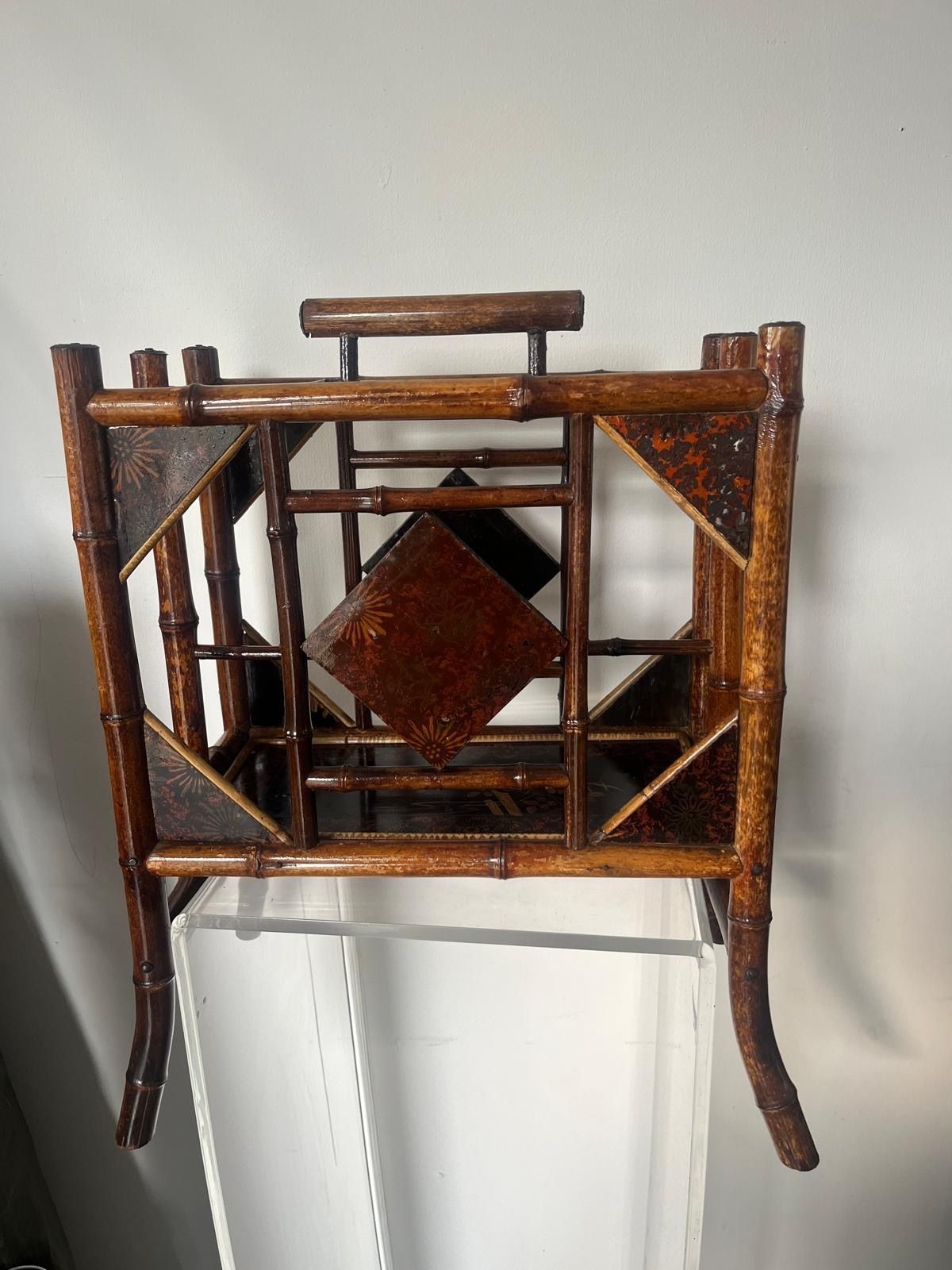 Antique Circa 1880 Aesthetic Movement Bamboo Carved Chinese Magazine Paper Rack photo for sale