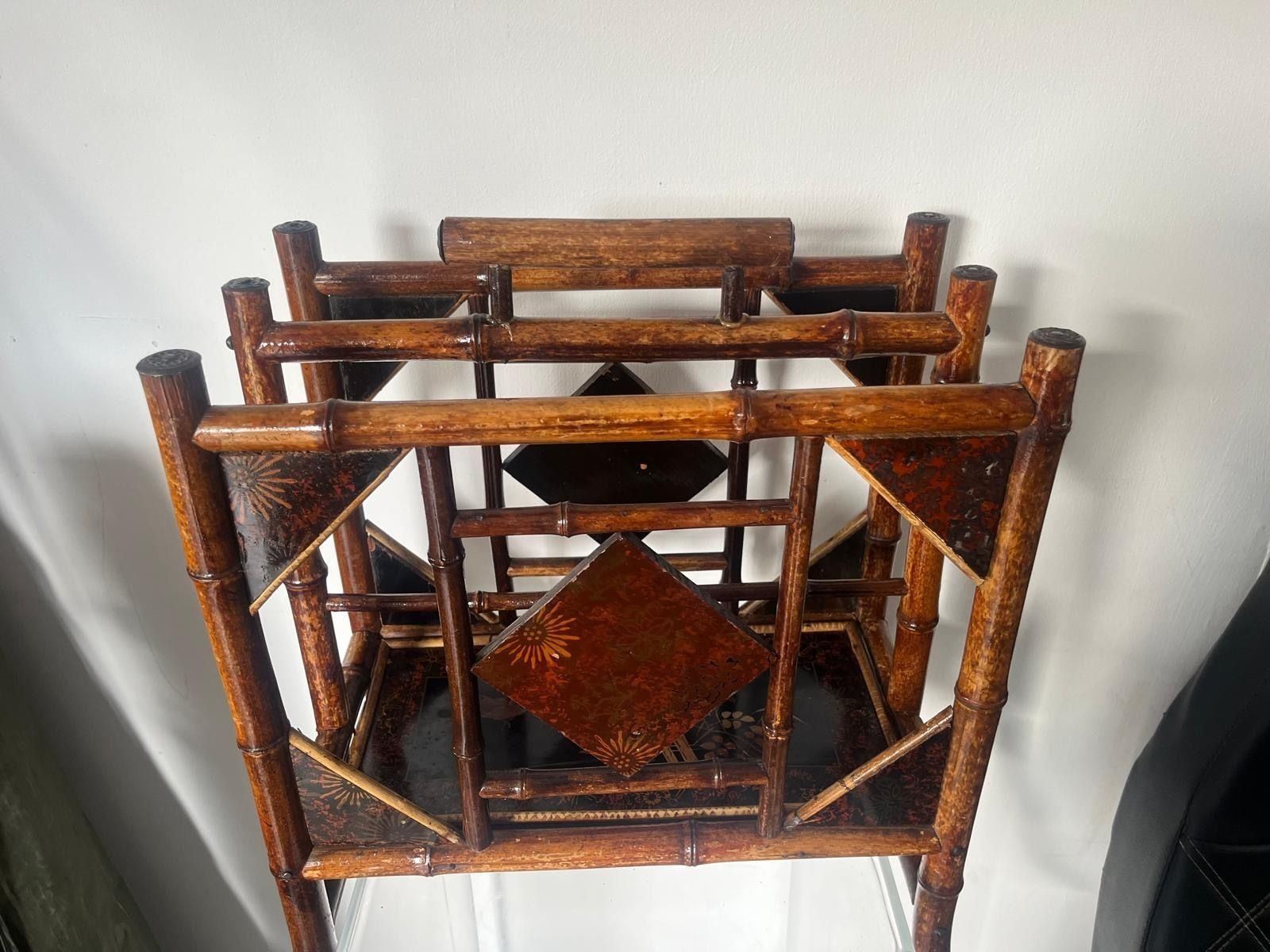 Antique Circa 1880 Aesthetic Movement Bamboo Carved Chinese Magazine Paper Rack photo buy