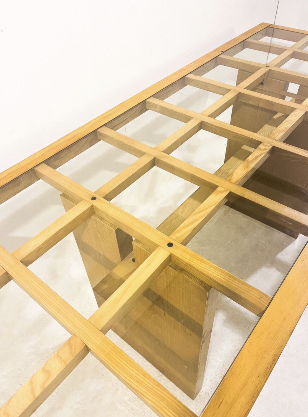 Mid Century Dining Table, Wood With Glass Top, Italy, 1970s photo Furniture