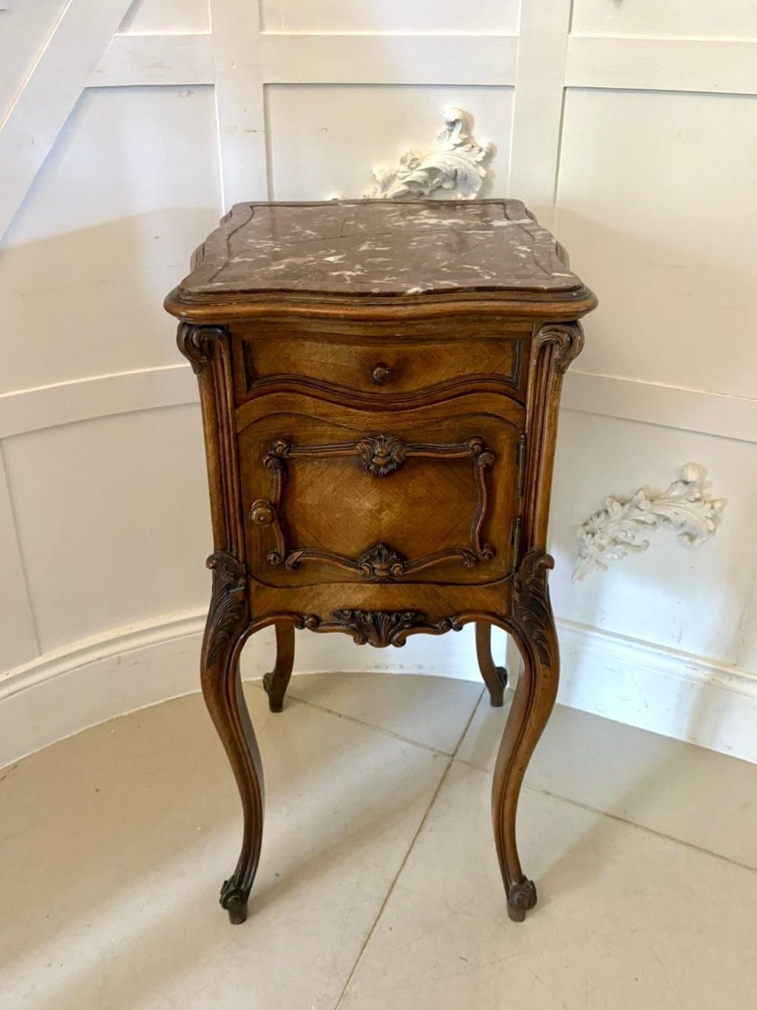 Antique 19th Century Quality Carved Walnut French Bedside Cabinet