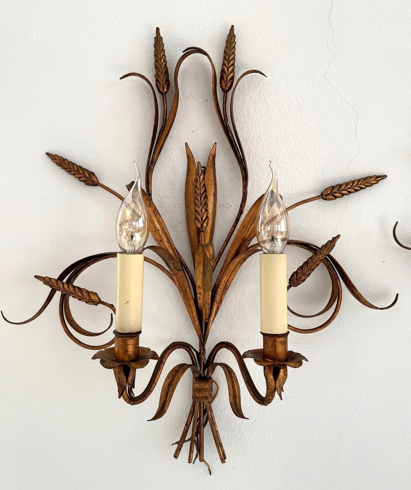 Pair Sheaf Of Wheat Sconces Hollywood Regency Gilt Metal By Hans Kögl, Italy 1960 photo Lighting