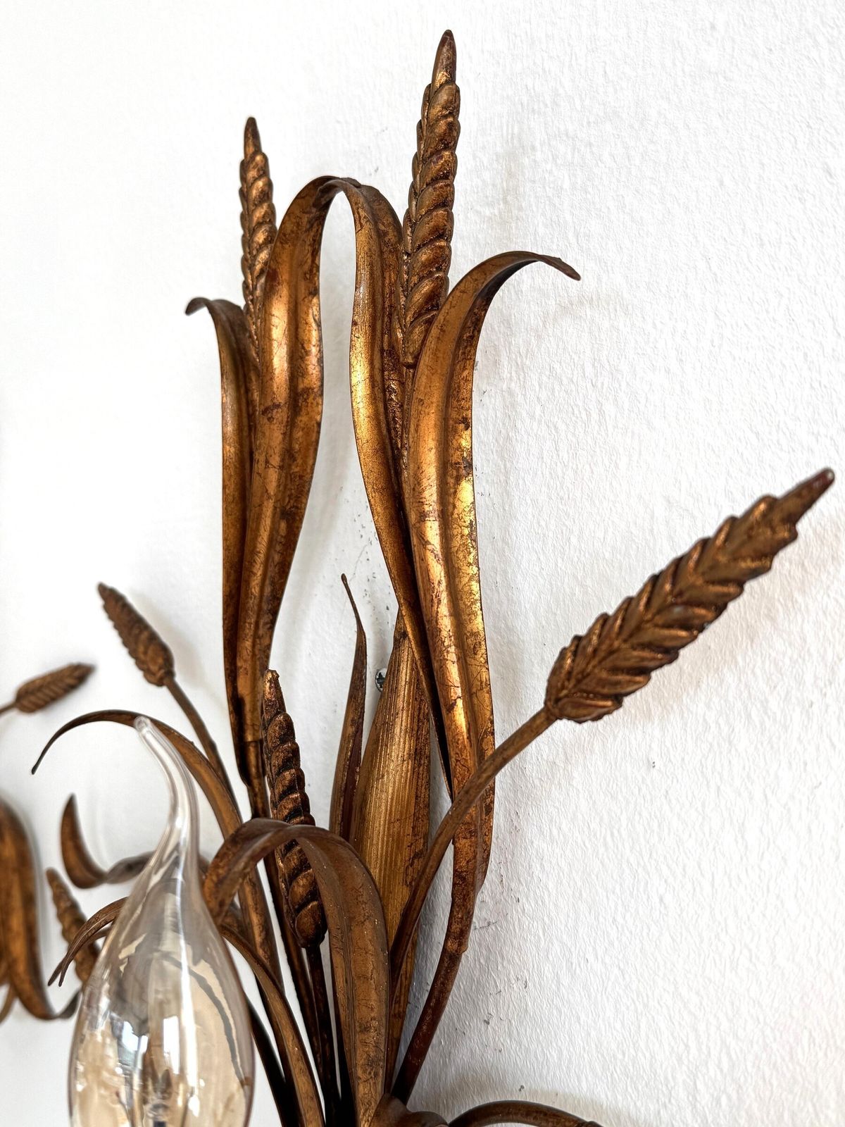 Lighting Pair Sheaf Of Wheat Sconces Hollywood Regency Gilt Metal By Hans Kögl, Italy 1960 photo