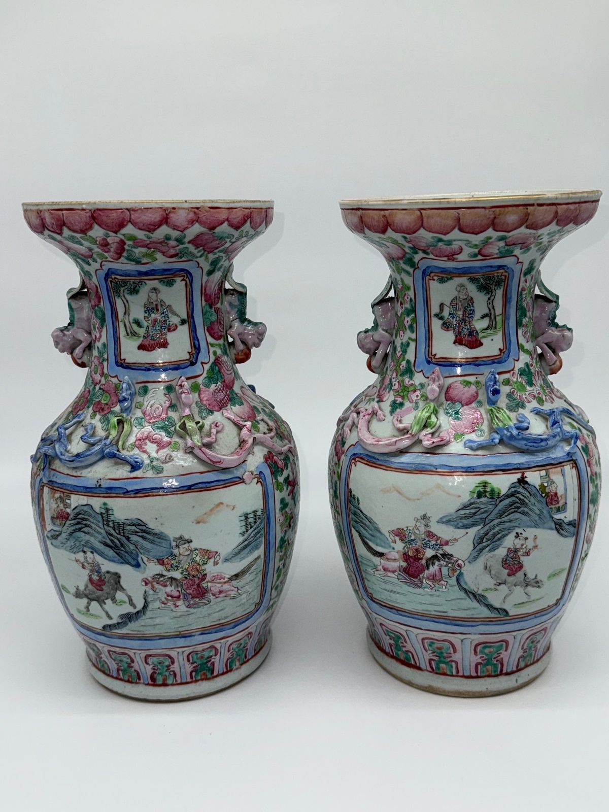 Pair Of Chinese Famille Rose Baluster Form Vases, 19th Century photo furniture