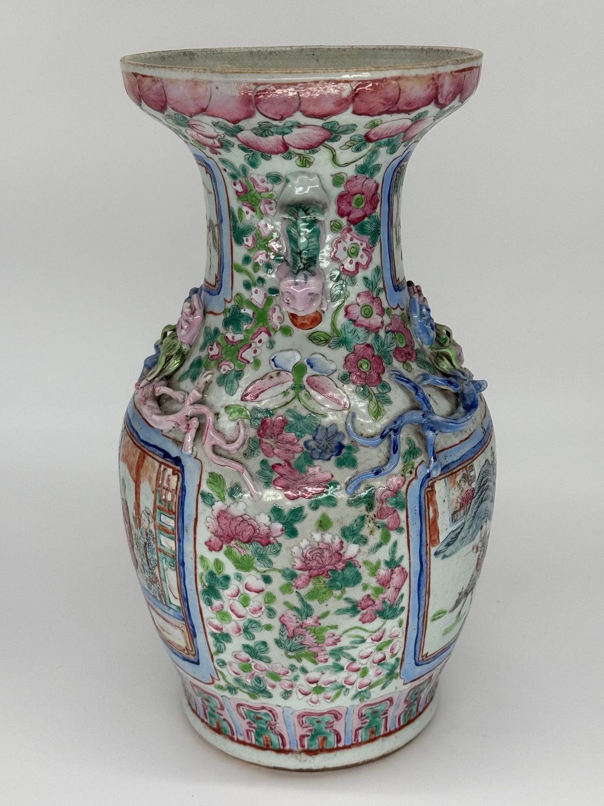 photo for sale Pair Of Chinese Famille Rose Baluster Form Vases, 19th Century
