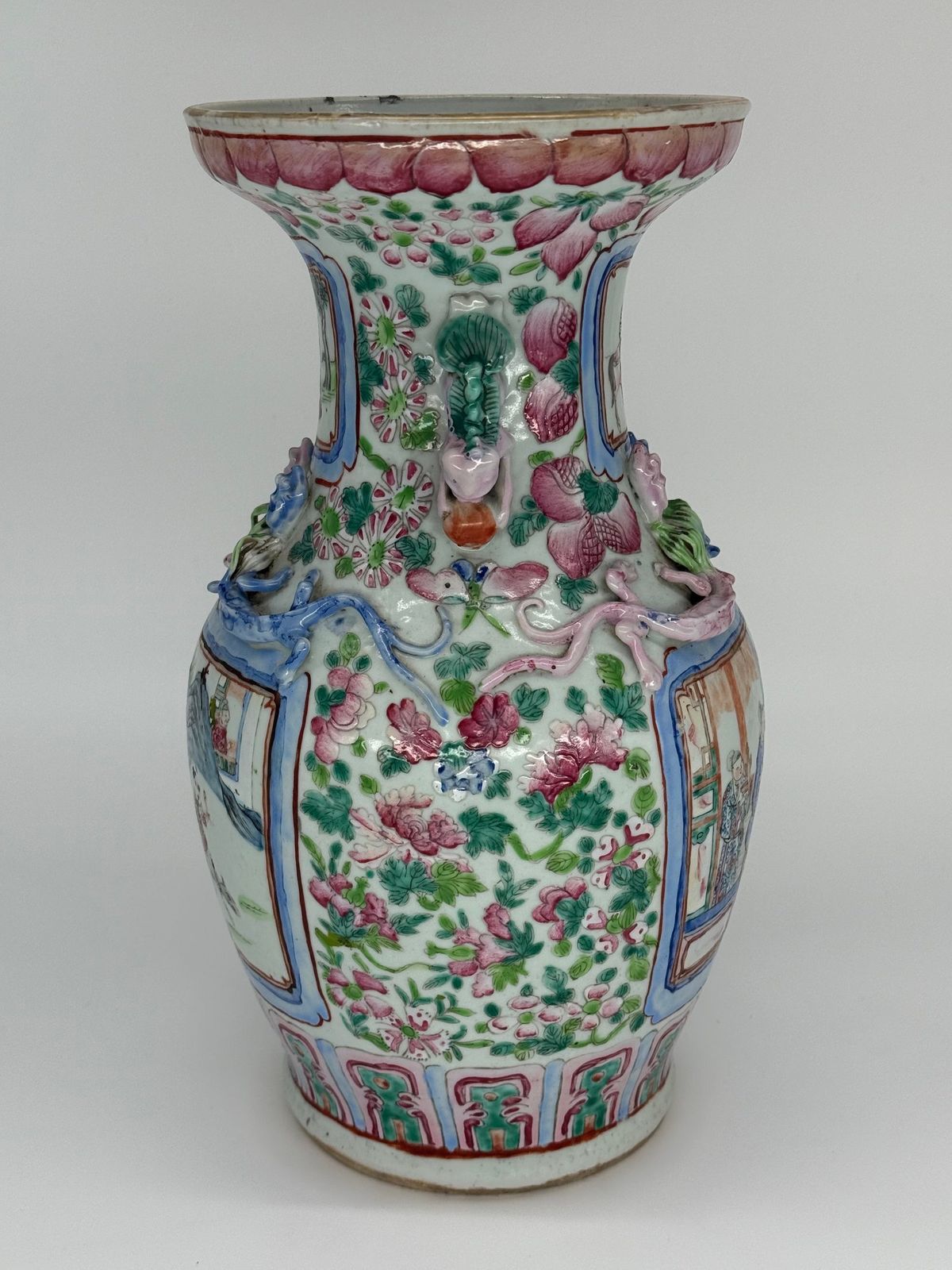 photo buy Pair Of Chinese Famille Rose Baluster Form Vases, 19th Century