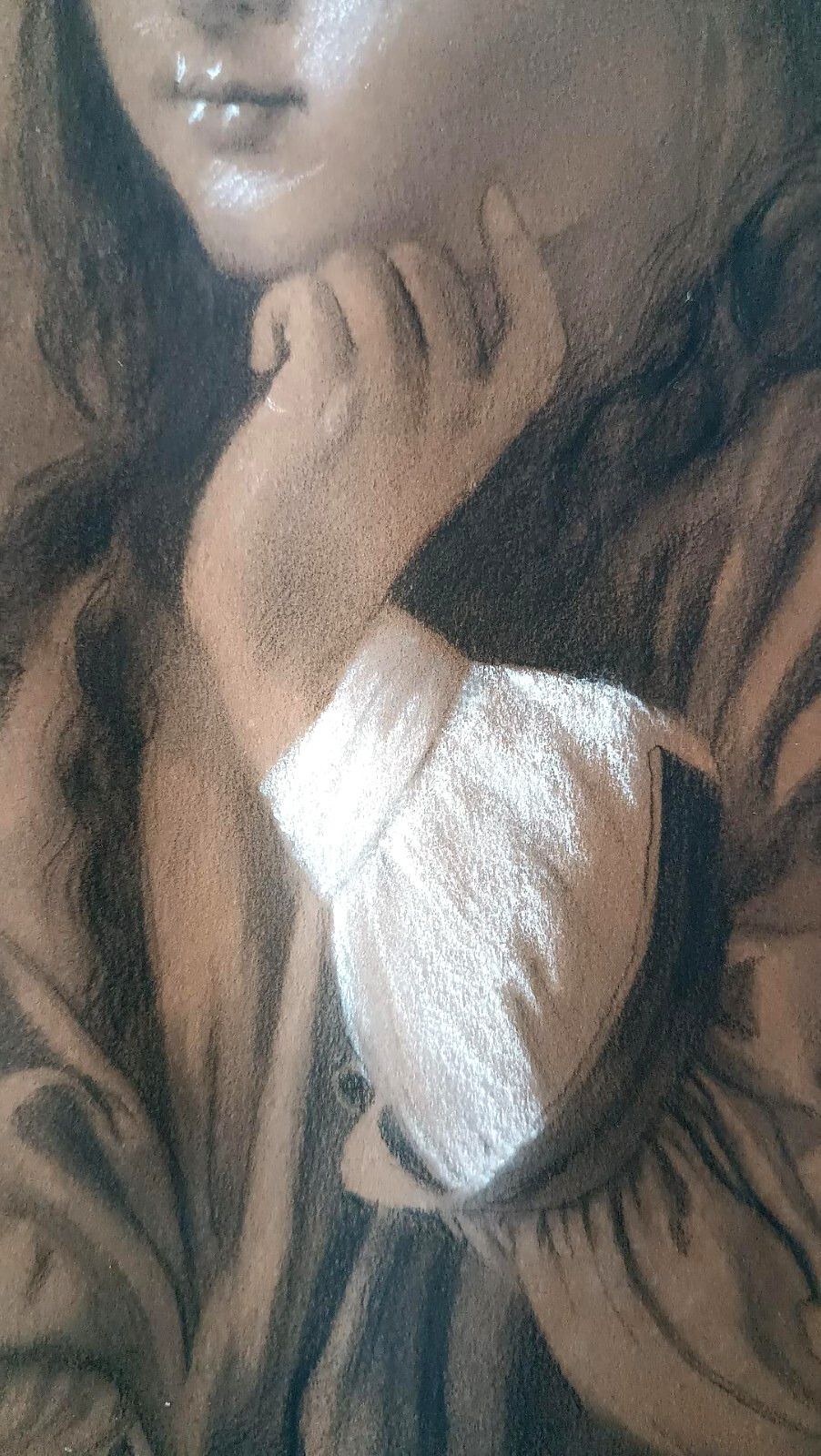 Female Portrait Charcoal Design White Pencil Signed Bag Late 800 photo buy