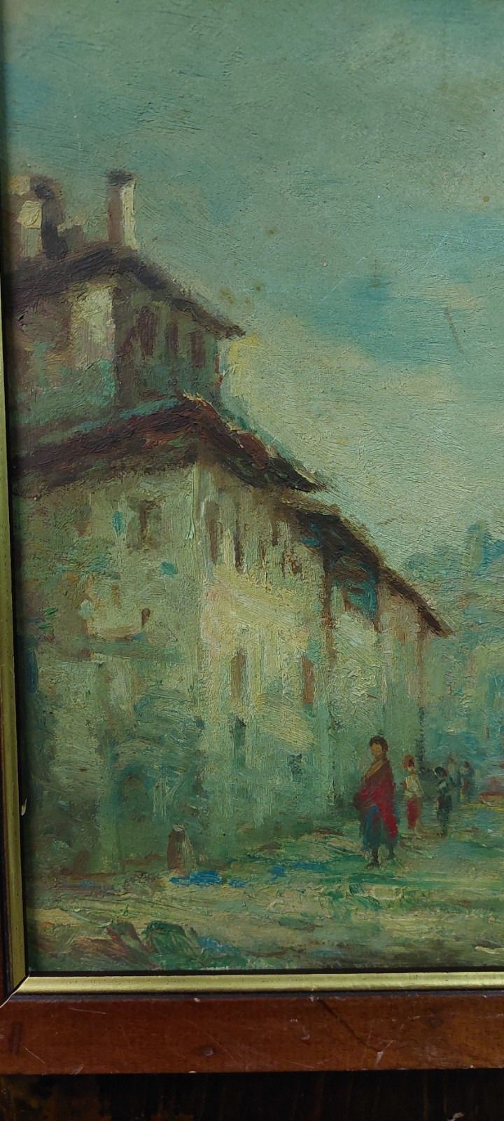 Antique Oil Painting On Faesites Early 900s Country Glimpse With Characters photo Art