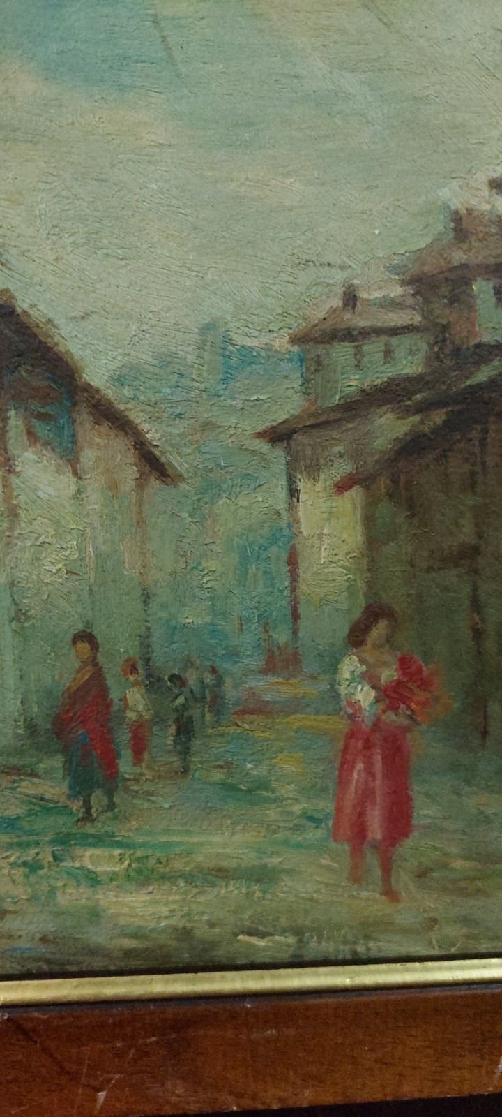Antique Oil Painting On Faesites Early 900s Country Glimpse With Characters photo 133.0