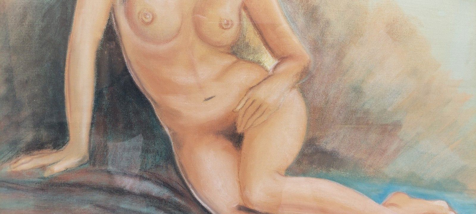 Oil Painting On Female Nude Canvas 50x70 Cm 60s/70s photo vinterior