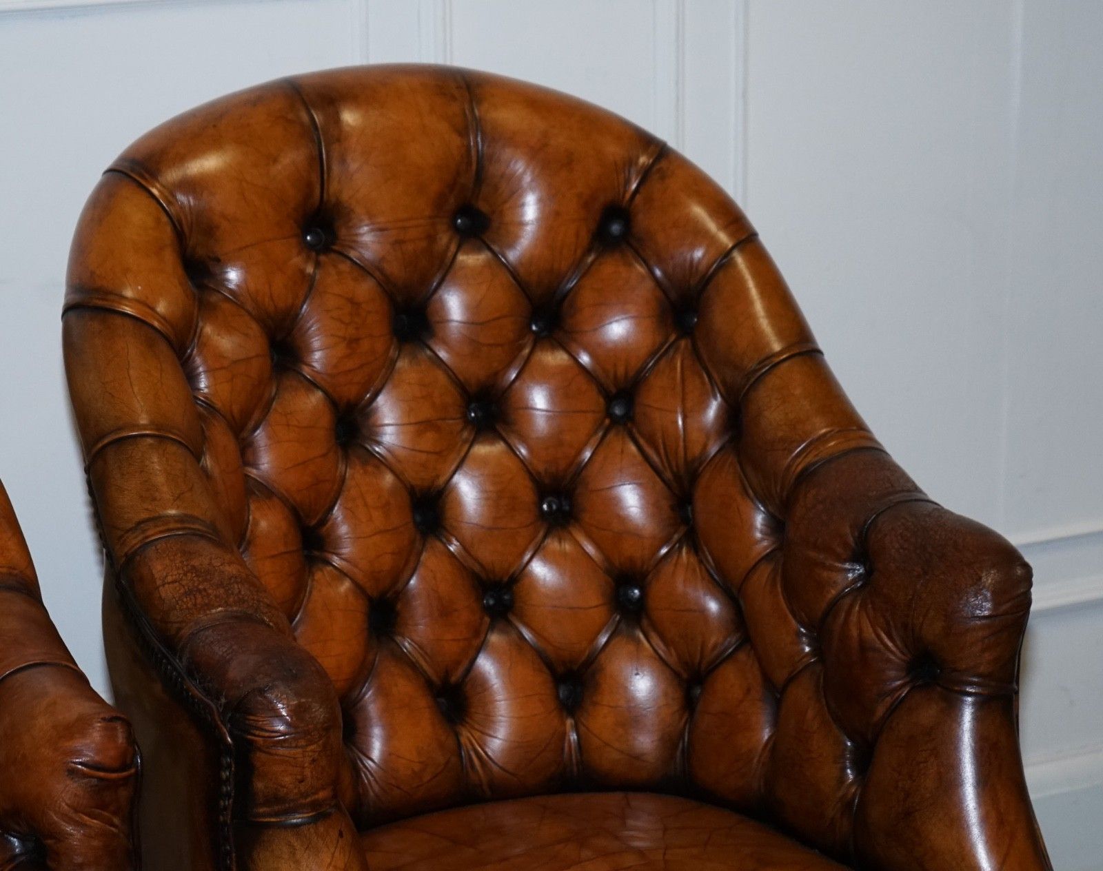 Set Of Four English Chesterfield Hand Dyed Leather Office Library Tub Chairs photo buy