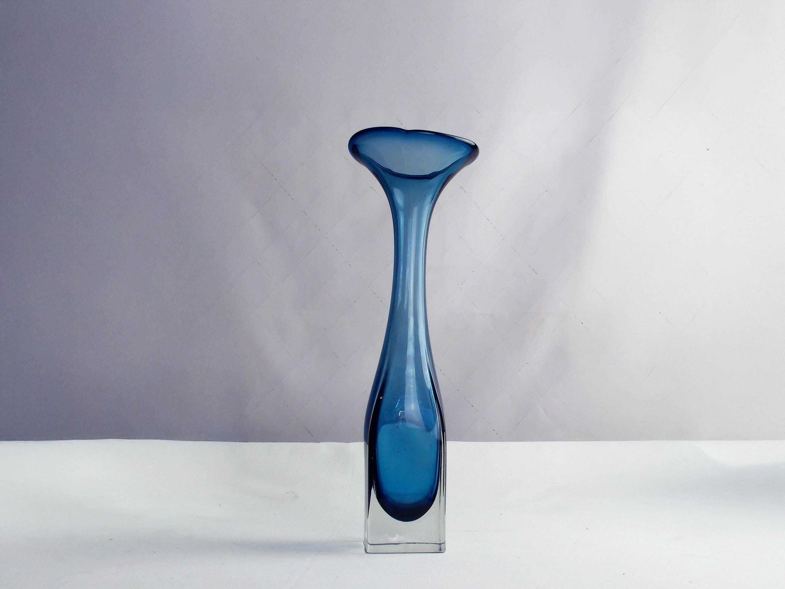 photo for sale Swedish Mid Century Modern Aseda Aqua Marine Blue Art Glass Vase Designed By Bo Borgstrom.
