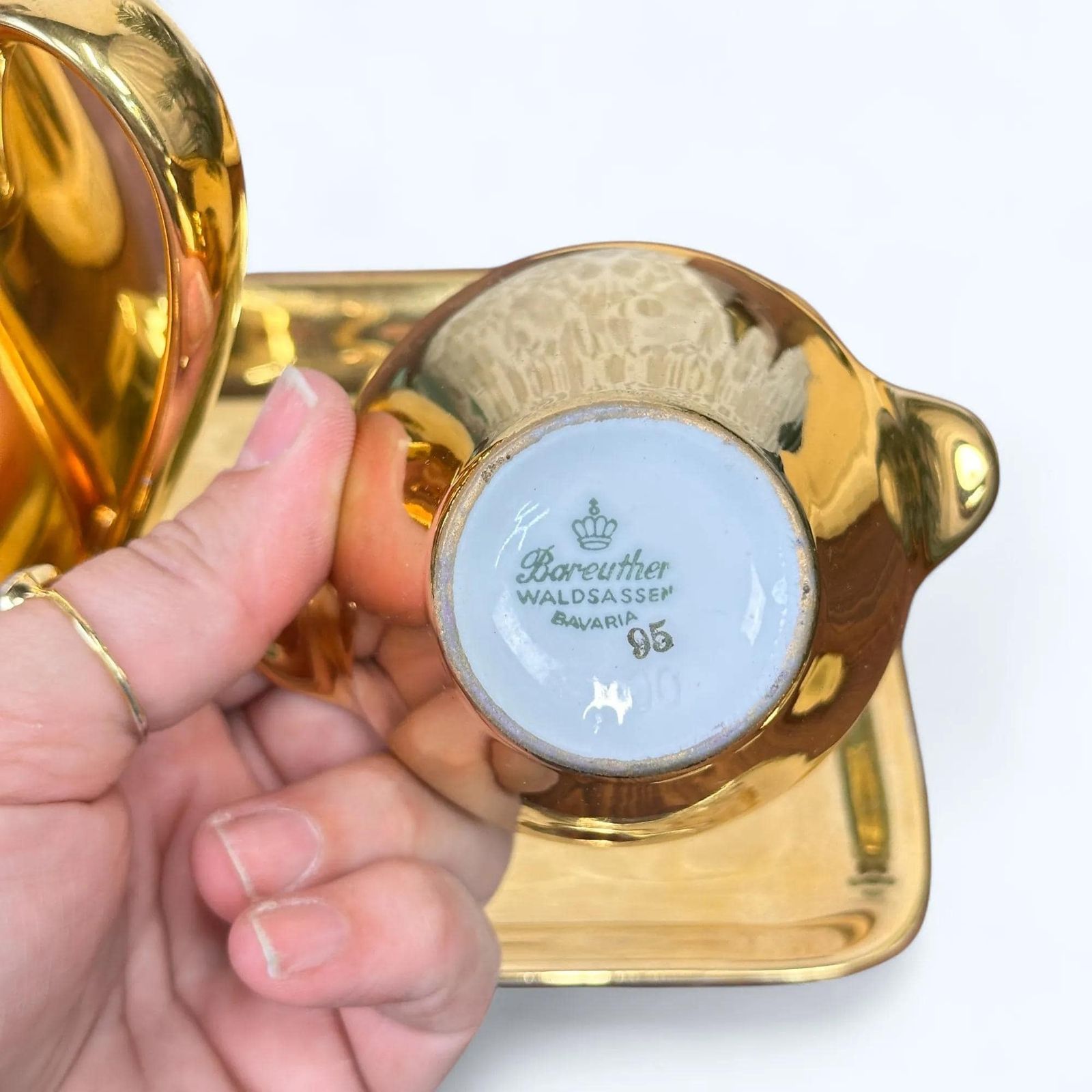 Vintage 1950s Bareuther Bavaria Gold Coffee Set, Mid Century Porcelain 4 Piece photo 62.0