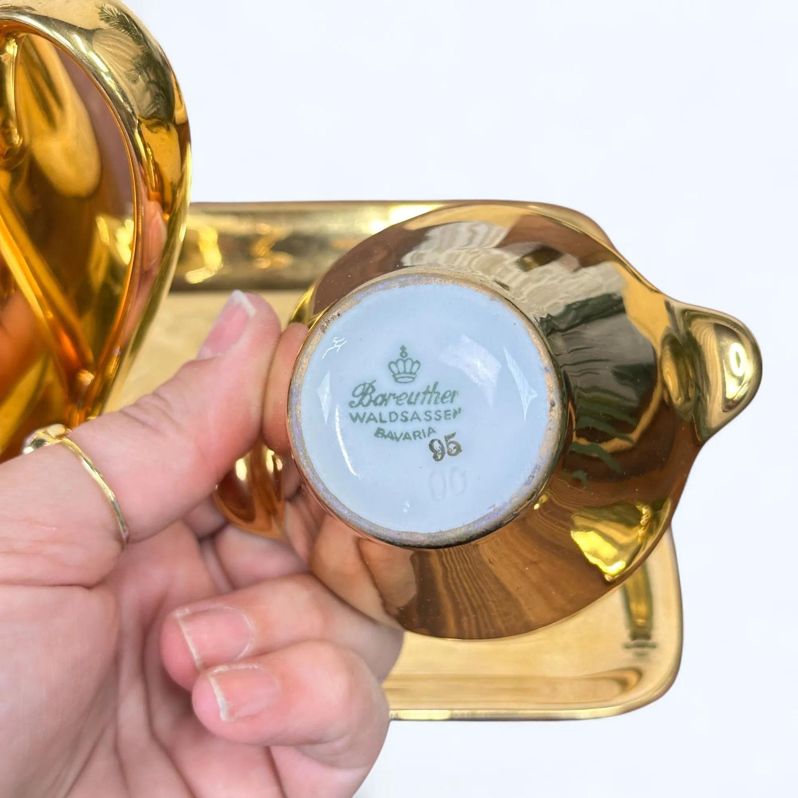 photo for sale Vintage 1950s Bareuther Bavaria Gold Coffee Set, Mid Century Porcelain 4 Piece