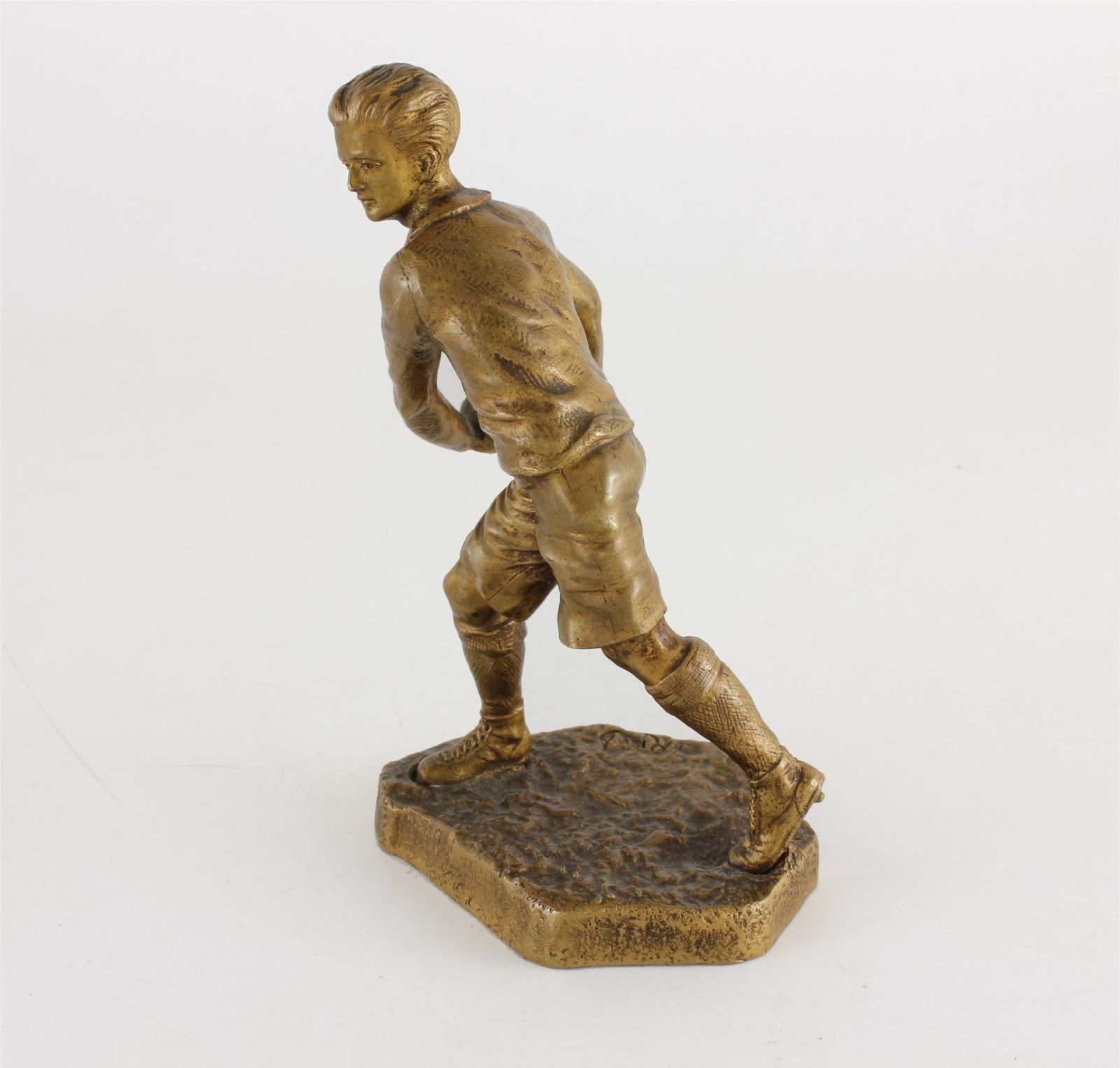 Gilt Bronze Rugby Player Statue. H Risch Rugby Figure & Ball. C1880 photo furniture