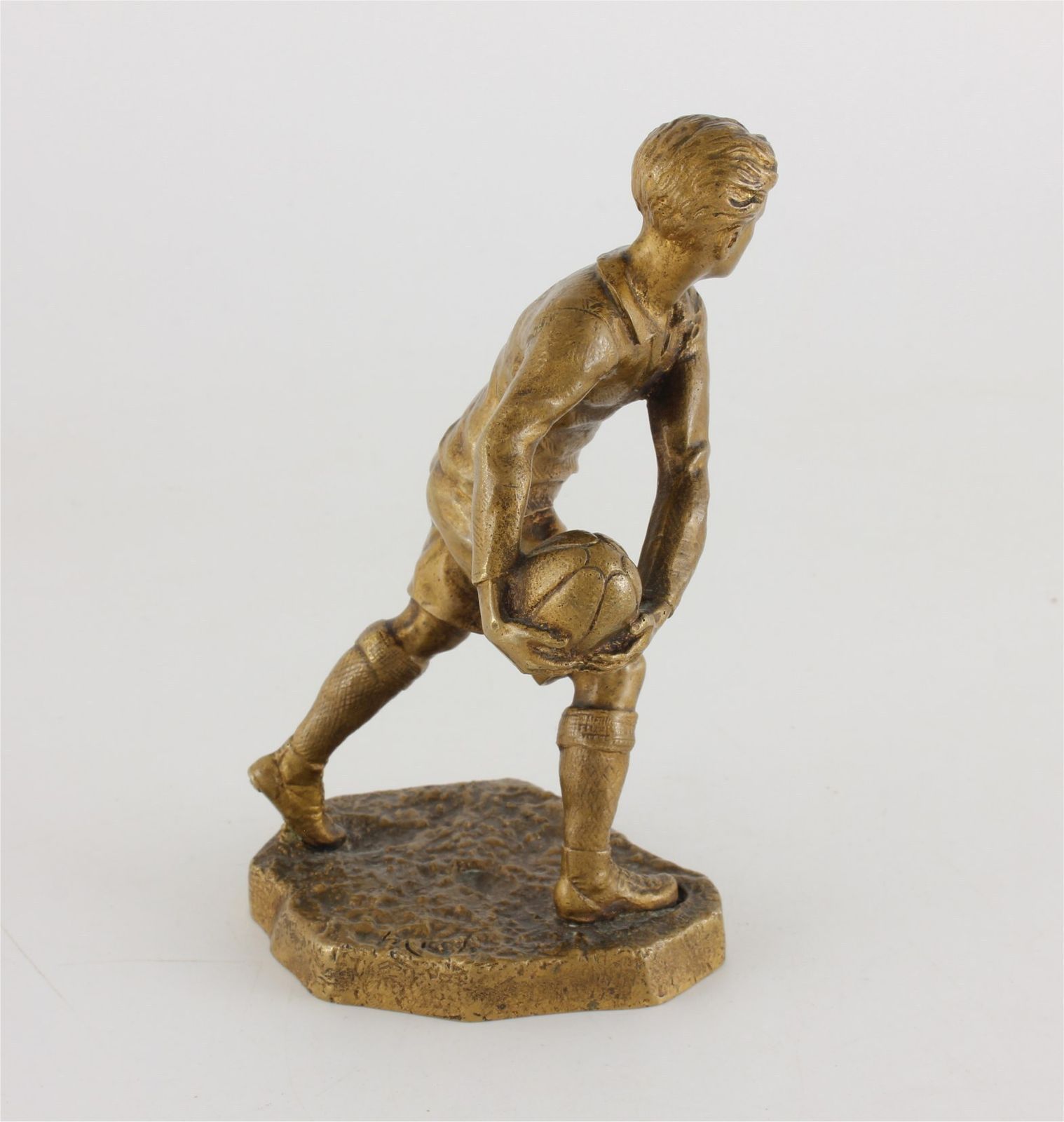 Gilt Bronze Rugby Player Statue. H Risch Rugby Figure & Ball. C1880 photo for sale